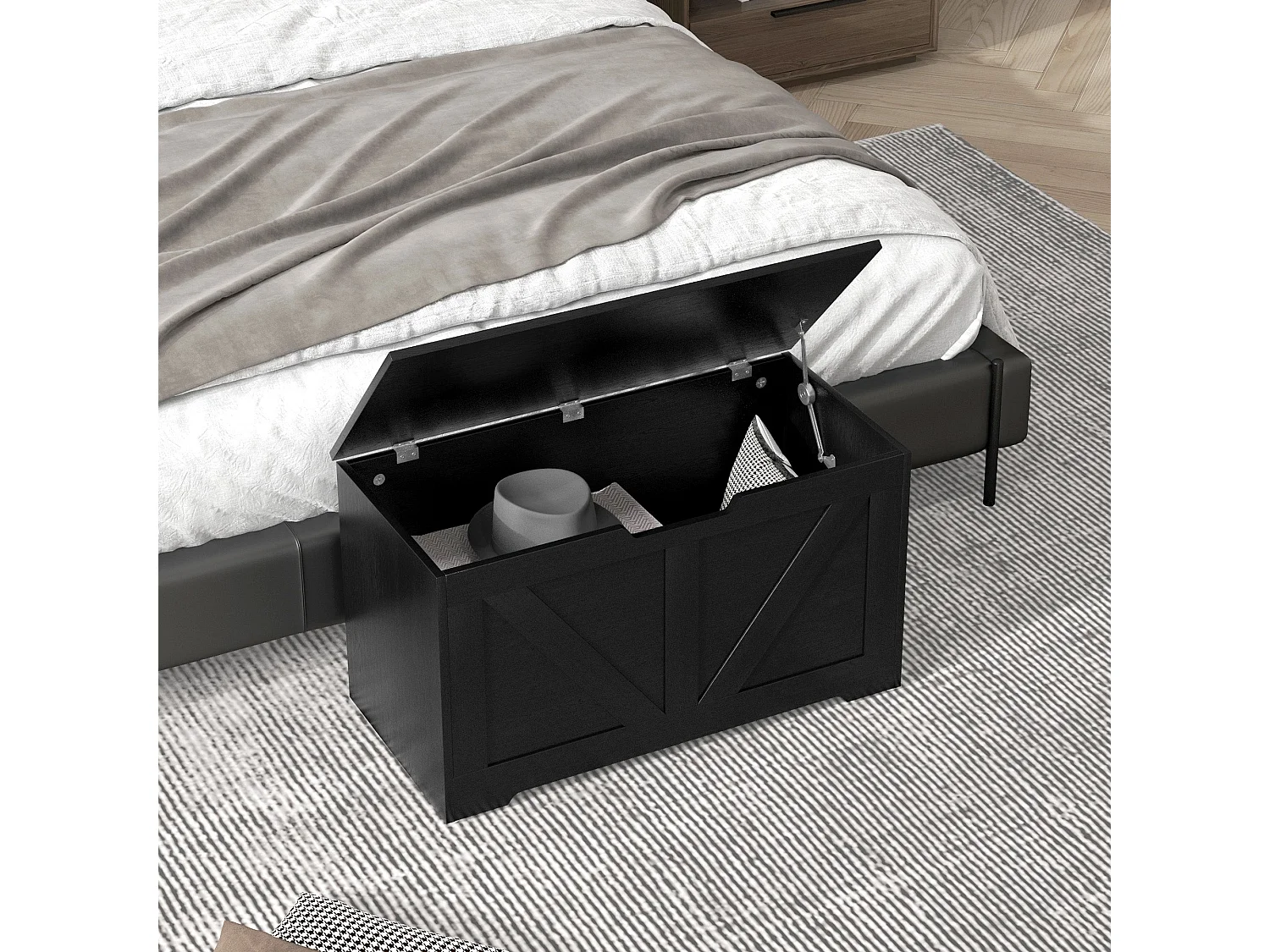 Kamari 100L Black Wood Effect Storage Chest with Safety Hinges