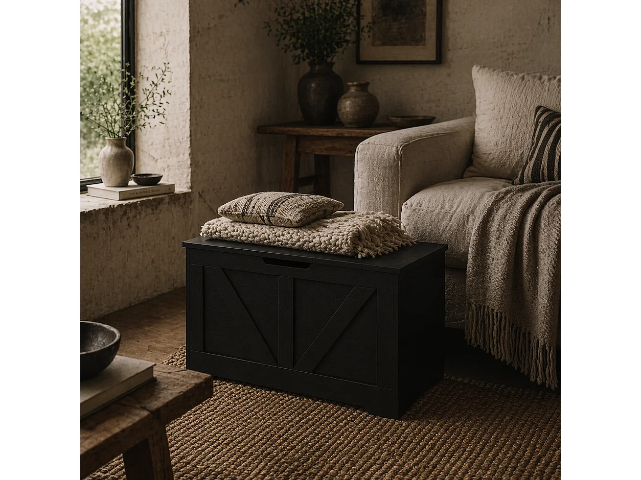 Kamari 100L Black Wood Effect Storage Chest with Safety Hinges