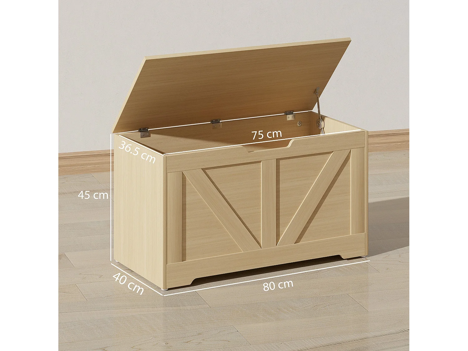 Yolu Vina 100L Natural Wood Effect Storage Chest with Safety Hinges
