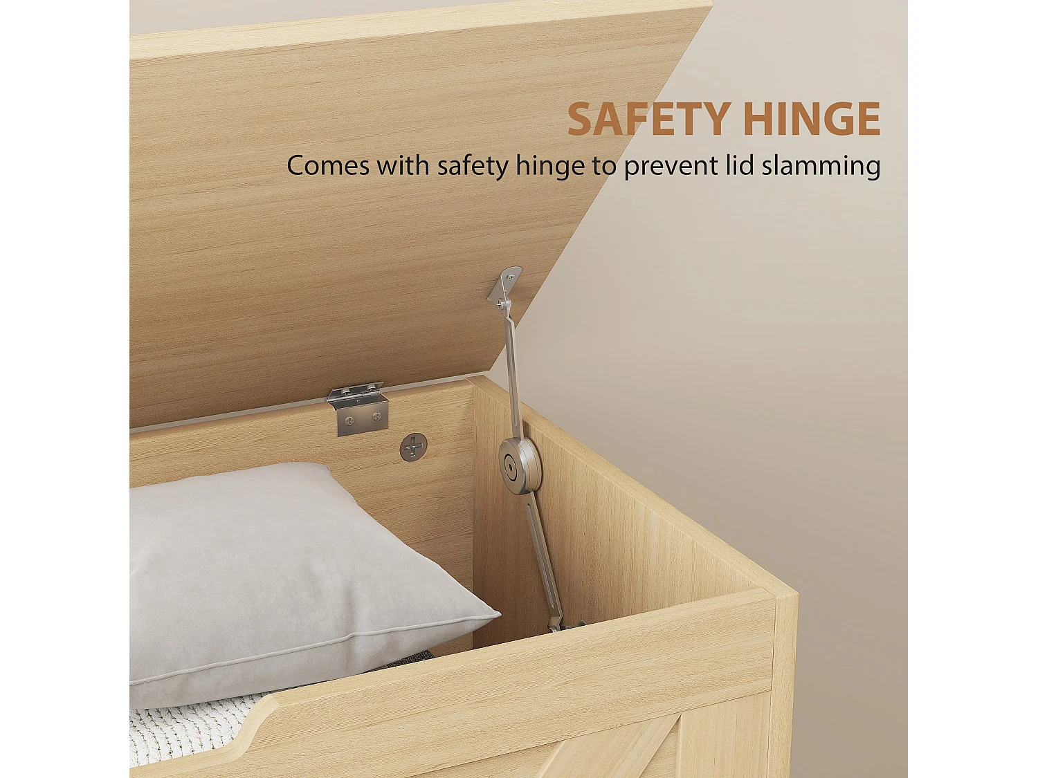 Yolu Vina 100L Natural Wood Effect Storage Chest with Safety Hinges