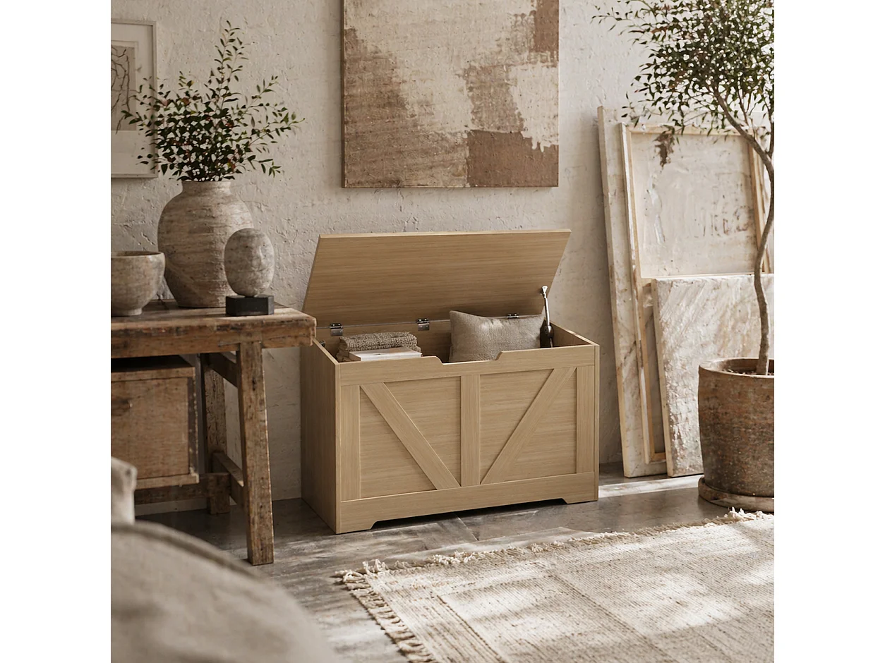 Yolu Vina 100L Natural Wood Effect Storage Chest with Safety Hinges