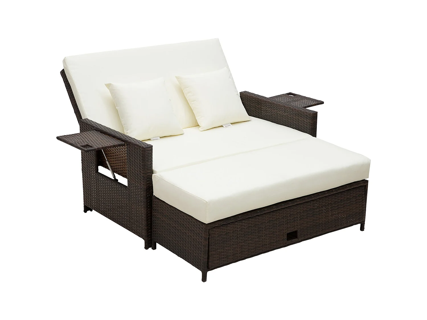 Fibadi Brown PE Rattan 2 Seater Outdoor Daybed with Adjustable Backrest