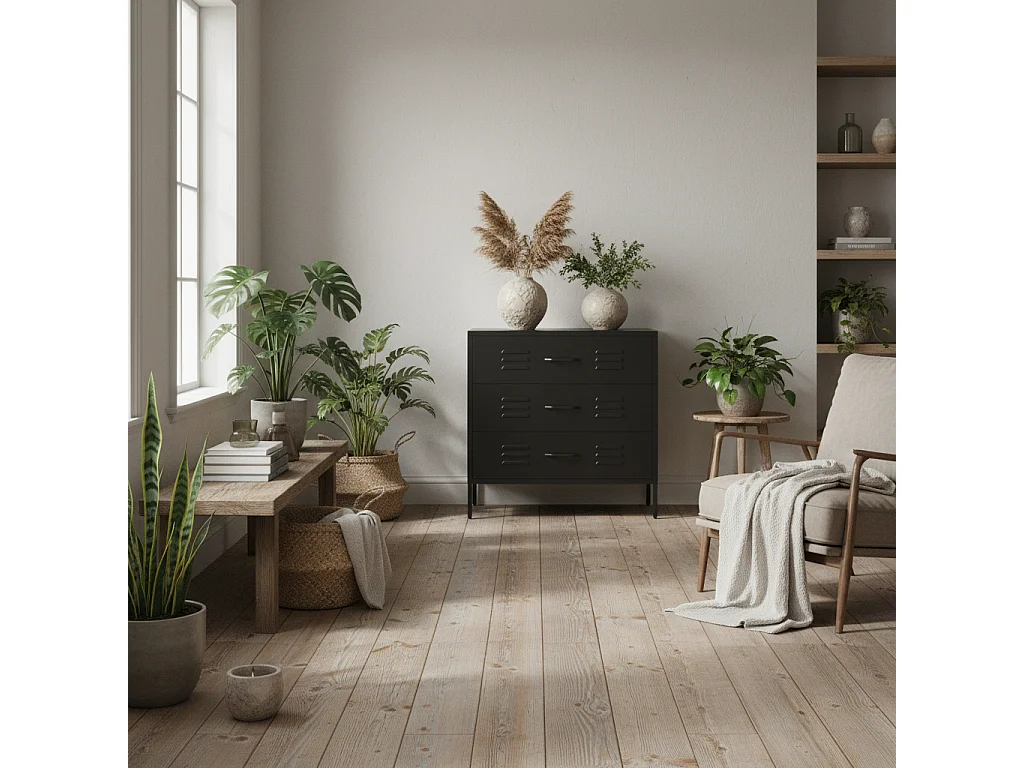 Flamingo Black Metal Storage Chest 3 Drawers