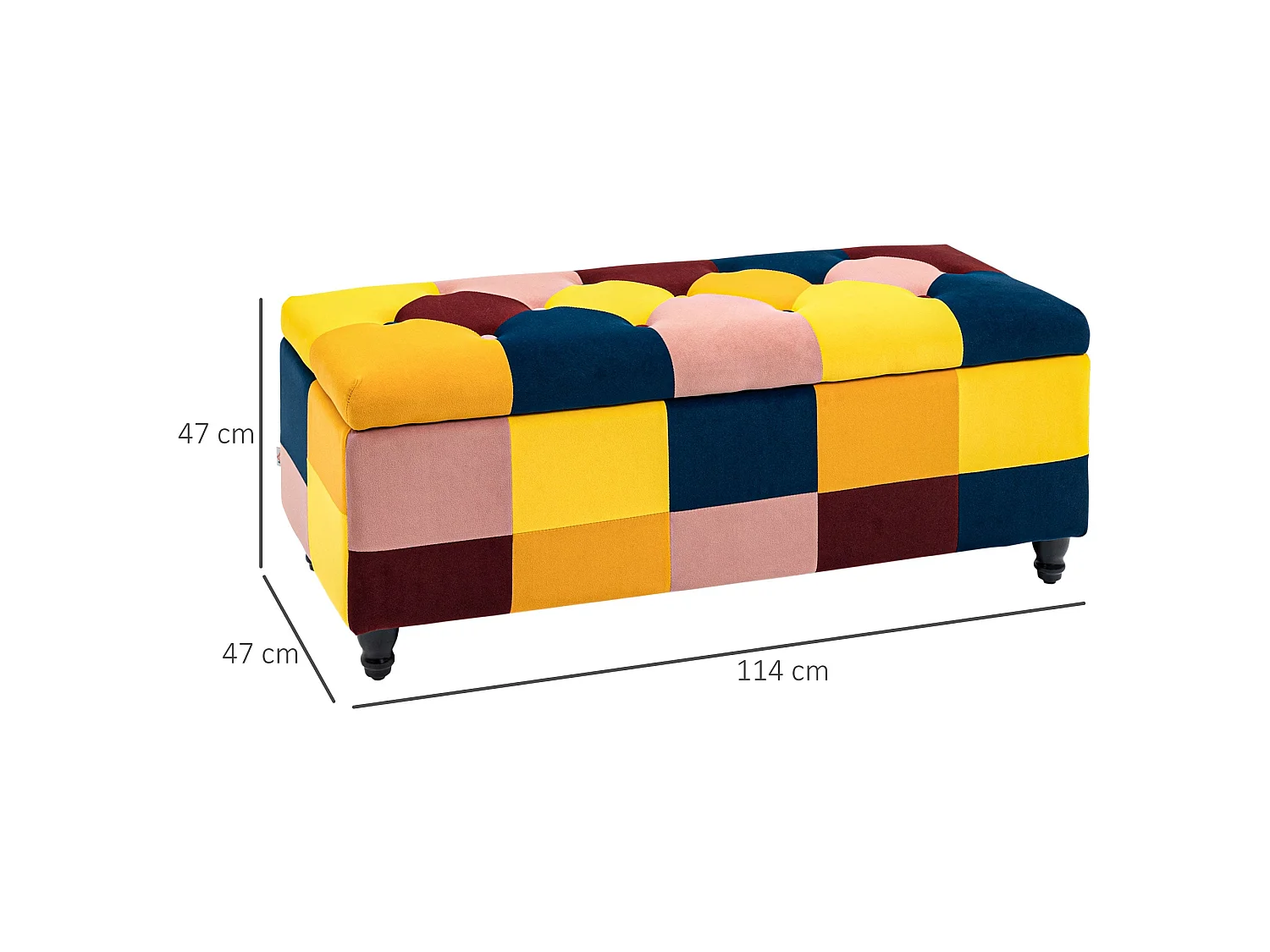 Tava Velvet Multicolour Storage Bench with Wooden Legs 114cm