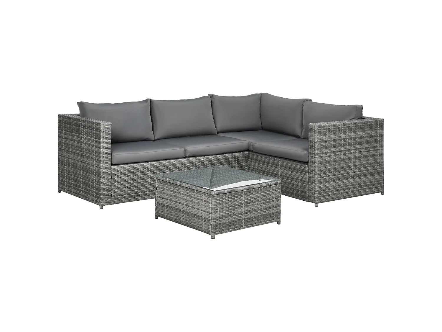 Laneri 4 Seater Modular Rattan Garden Sofa Set with Glass Coffee Table Grey