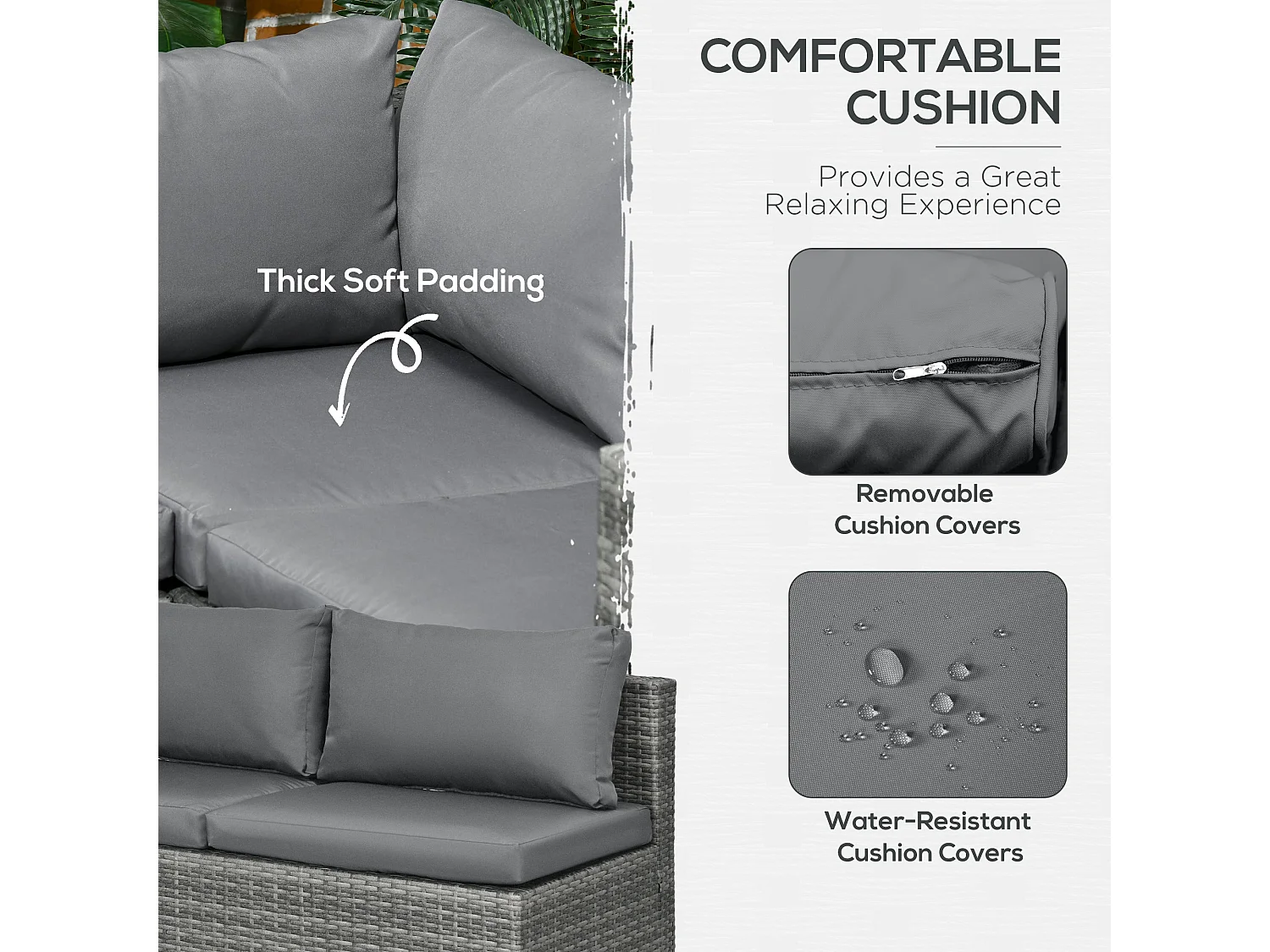 Laneri 4 Seater Modular Rattan Garden Sofa Set with Glass Coffee Table Grey