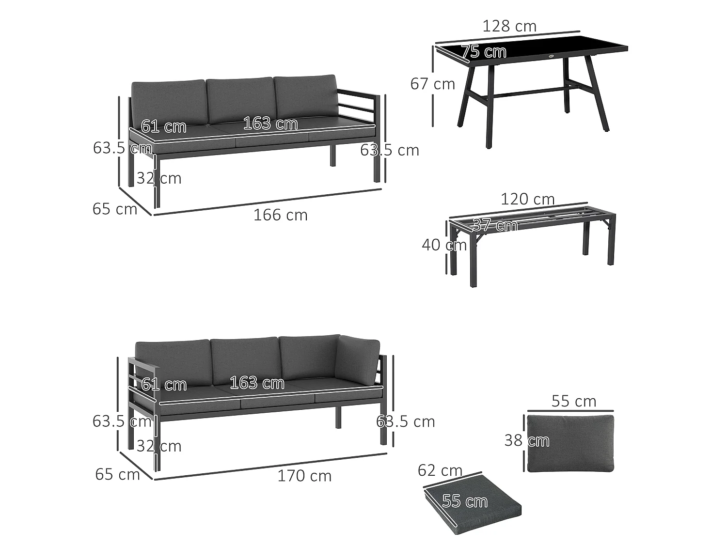 Rovama 8 Seater L Shaped Garden Furniture Set Grey Powder Coated Aluminium Wood Look Table