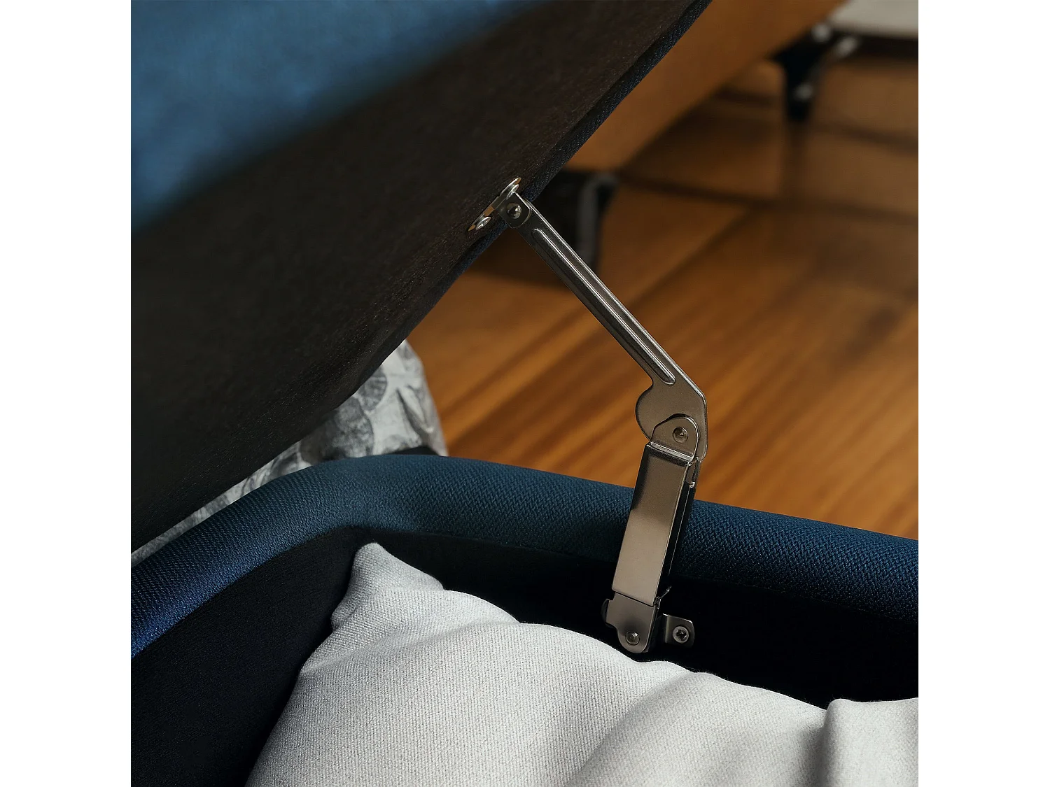 Sudina Linen Look Dark Blue Rectangle Storage Ottoman