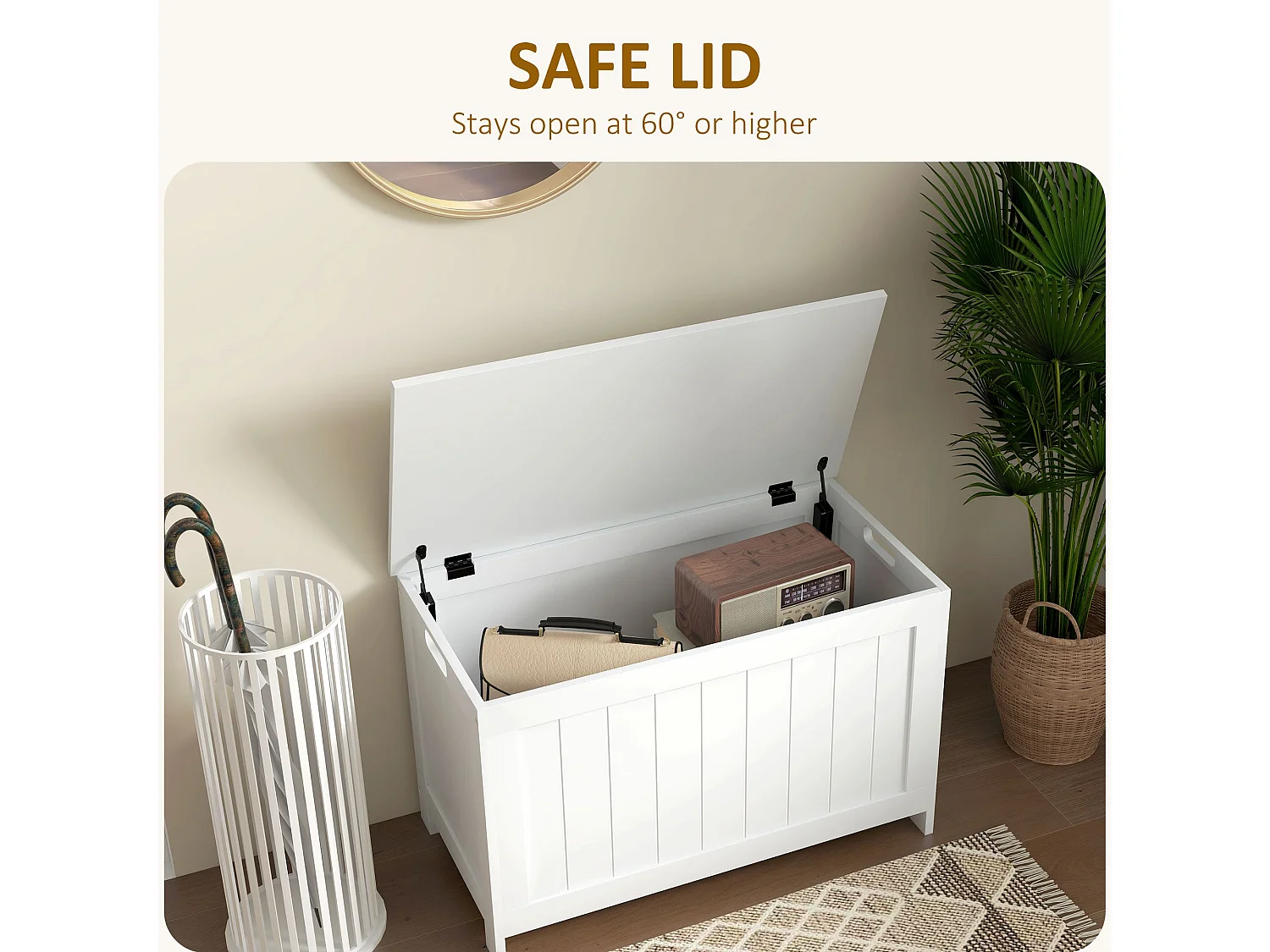 Halumo White Wooden Panelled Blanket Storage Chest 76 x 40 x 48cm