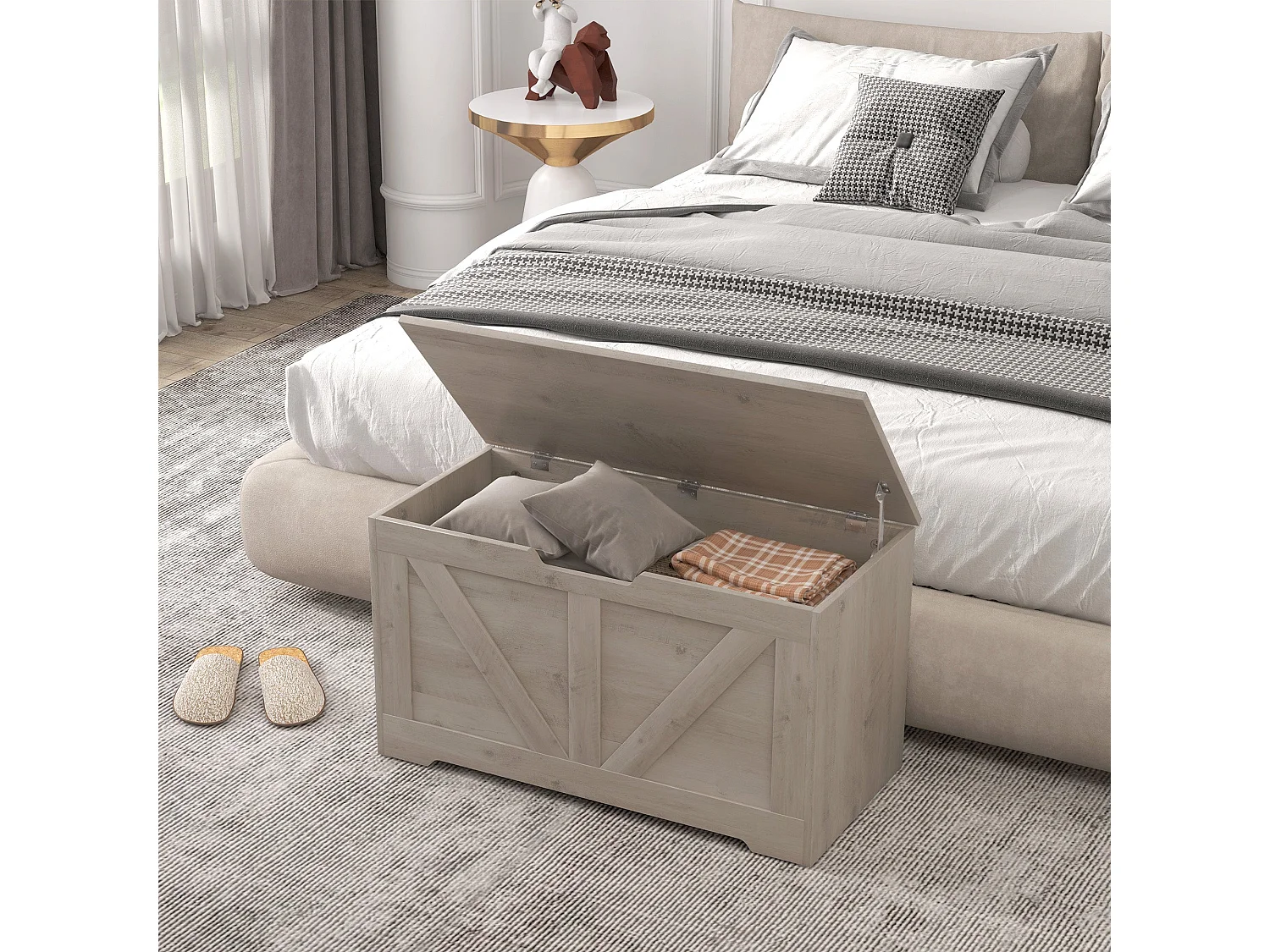 Kamari Grey Wood Effect Storage Chest 100L with Safety Hinge