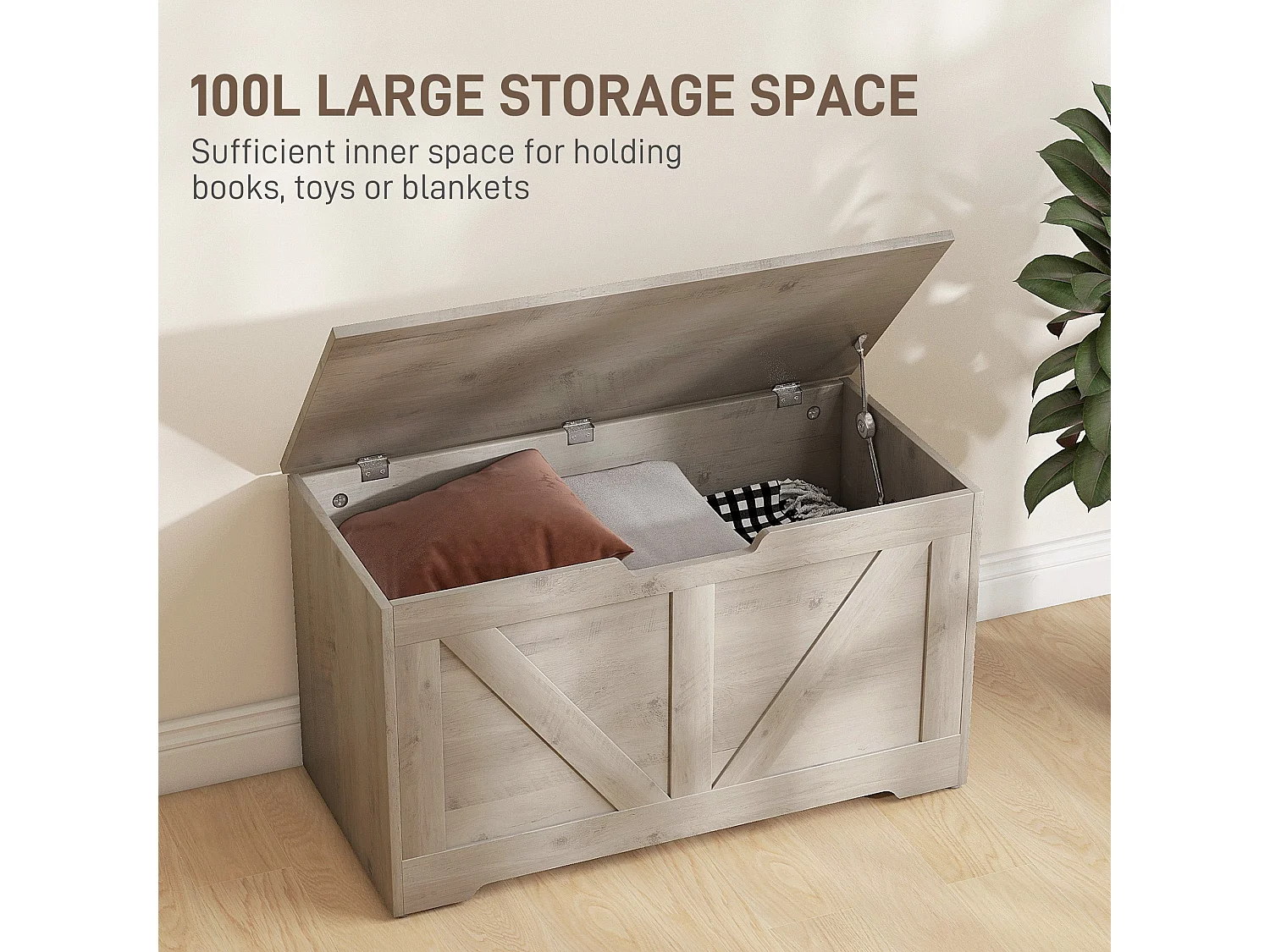 Kamari Grey Wood Effect Storage Chest 100L with Safety Hinge