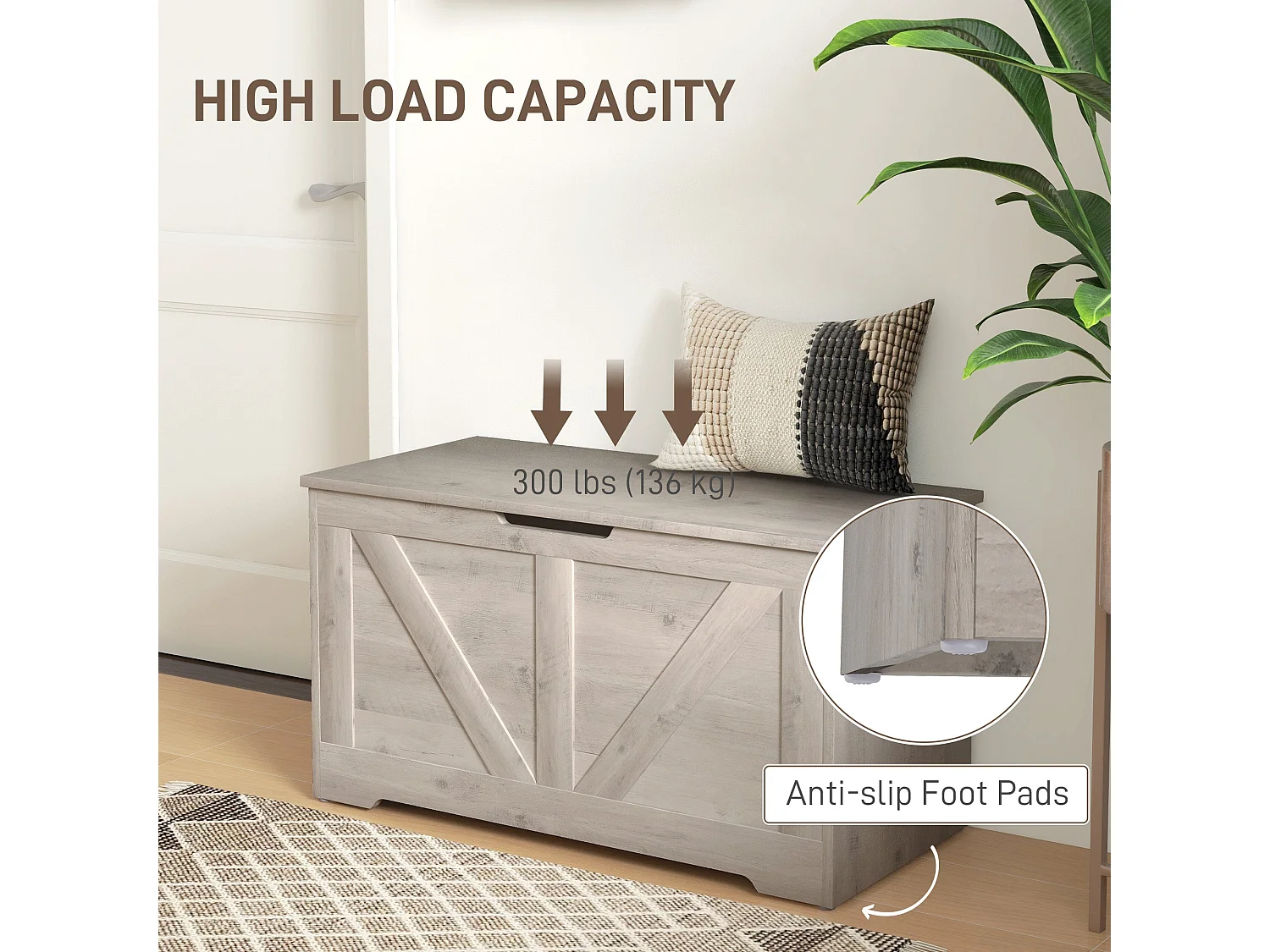 Kamari Grey Wood Effect Storage Chest 100L with Safety Hinge