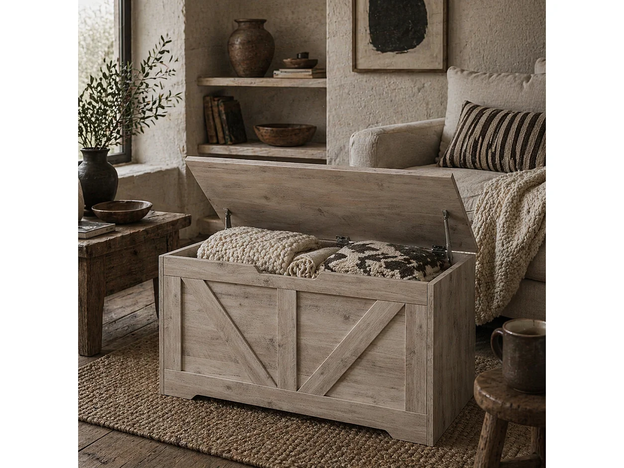 Kamari Grey Wood Effect Storage Chest 100L with Safety Hinge