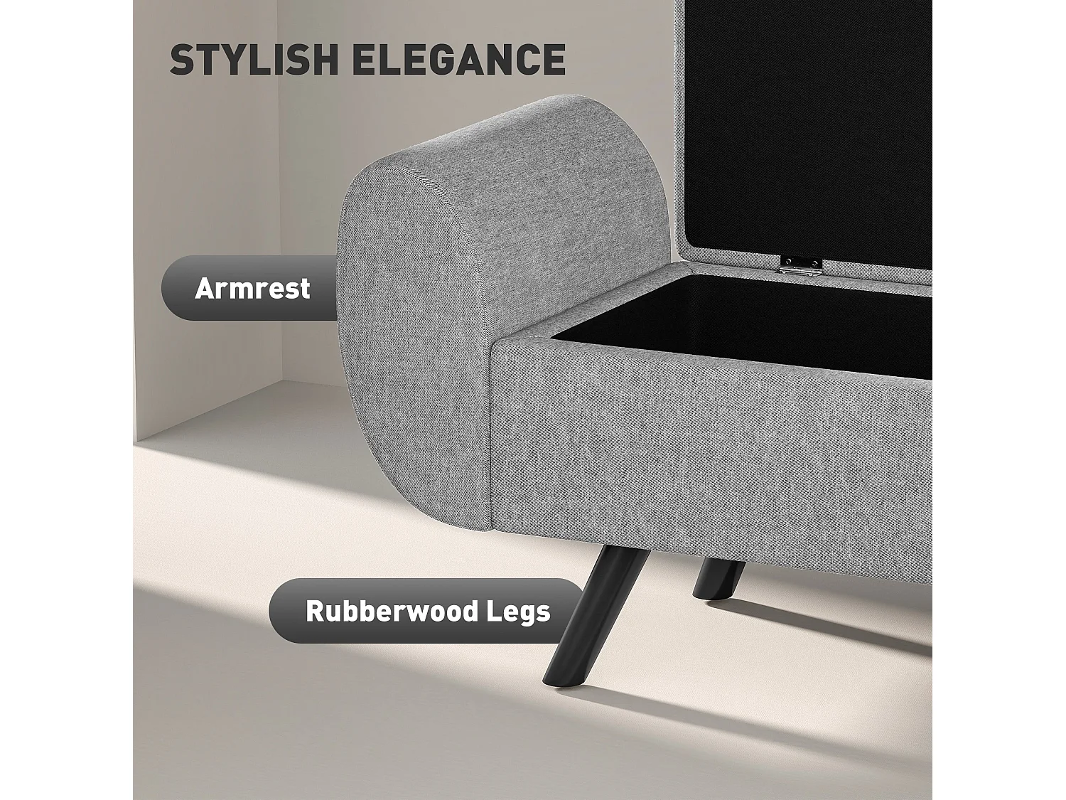 Nesama Linen Look Dark Grey Storage Bench with Armrests