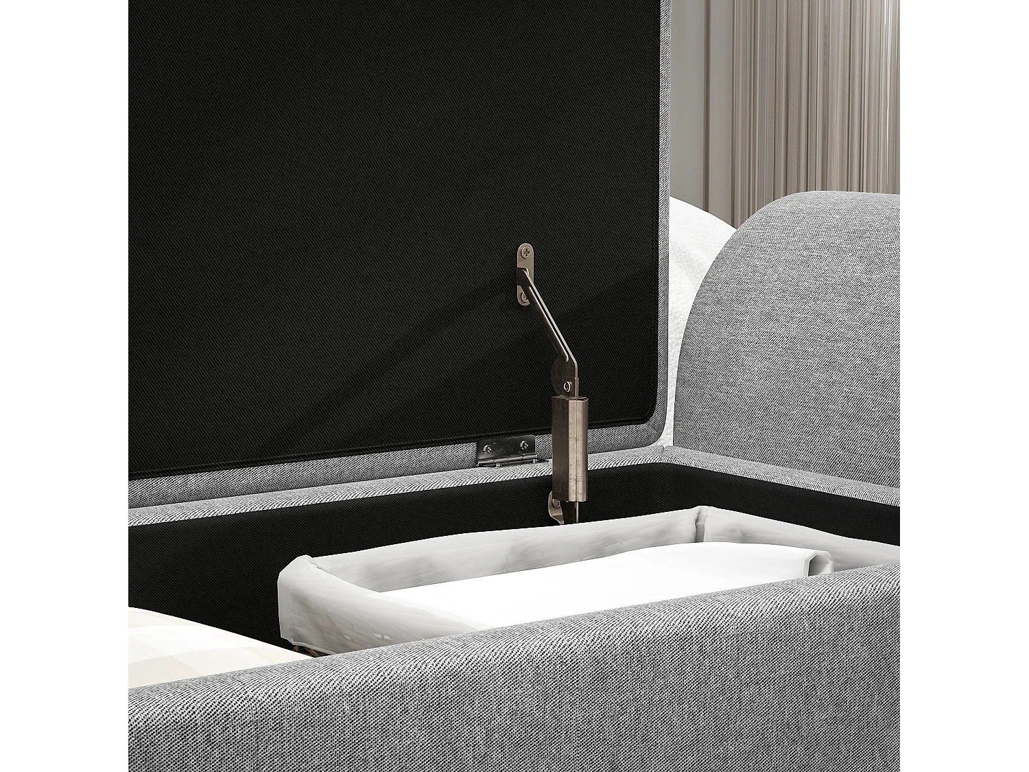 Nesama Linen Look Dark Grey Storage Bench with Armrests