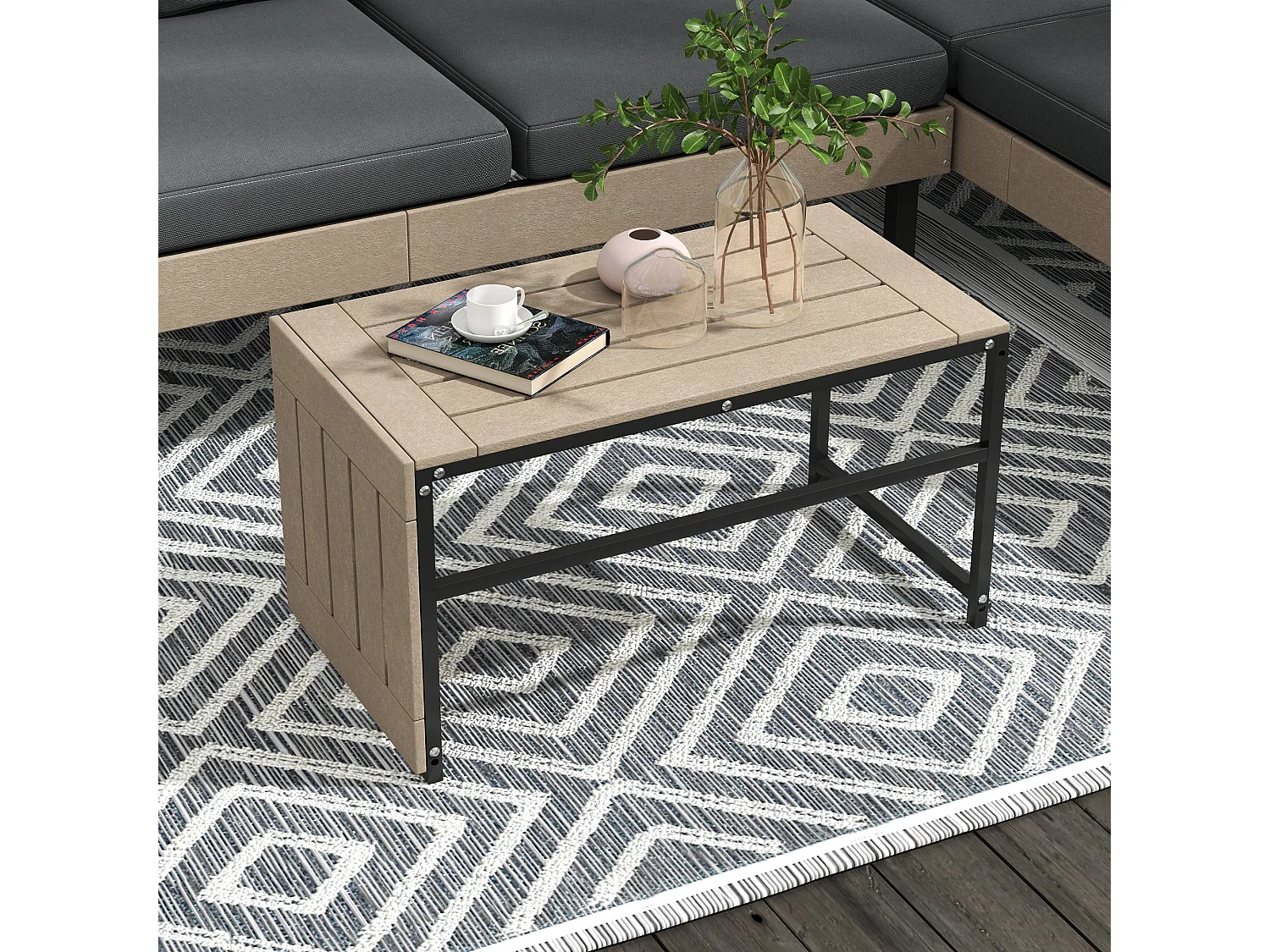 Vivino Metal Grey 3 Piece L Shaped Outdoor Sofa Set with Coffee Table and 2 Loveseats