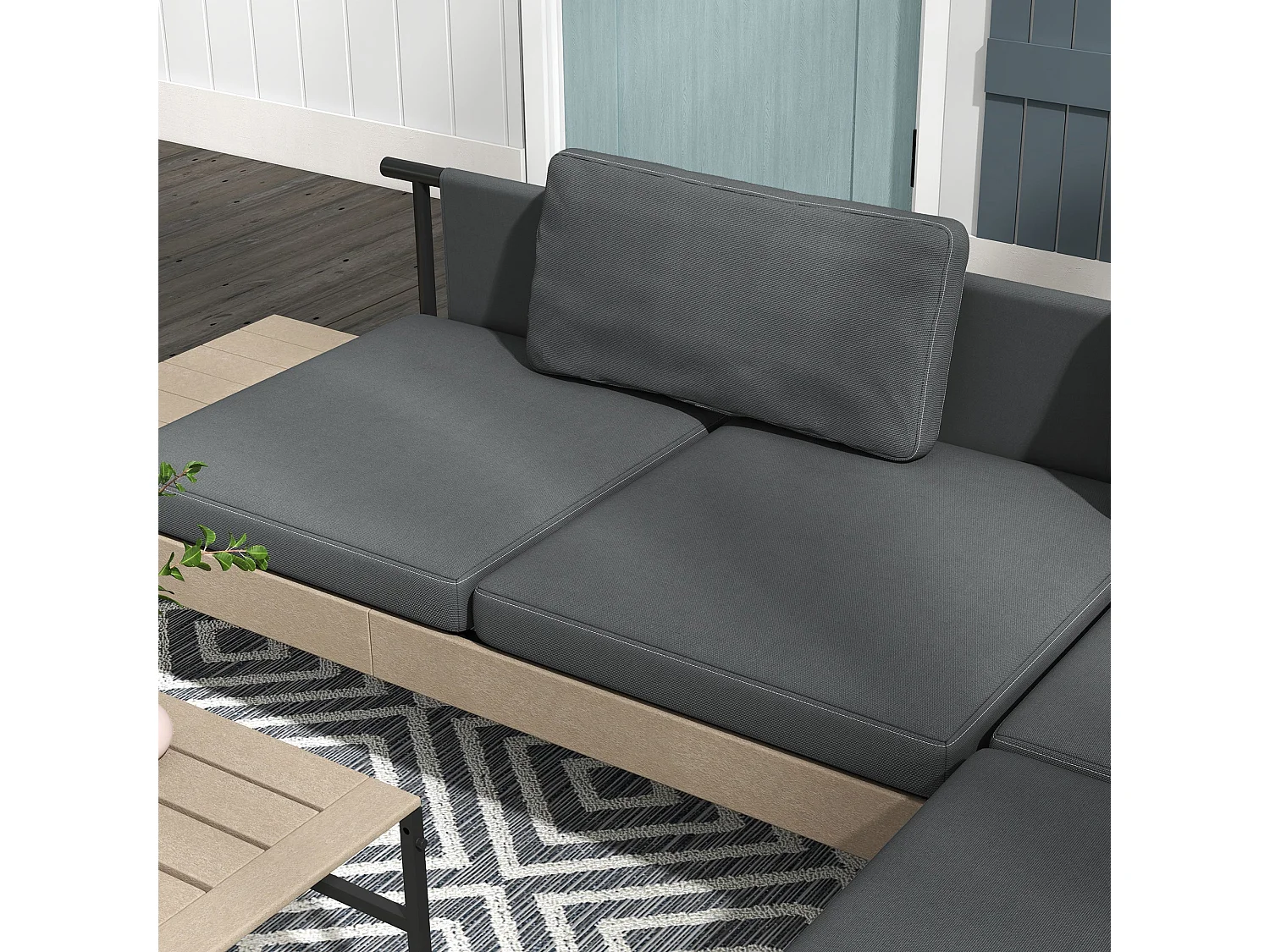 Vivino Metal Grey 3 Piece L Shaped Outdoor Sofa Set with Coffee Table and 2 Loveseats