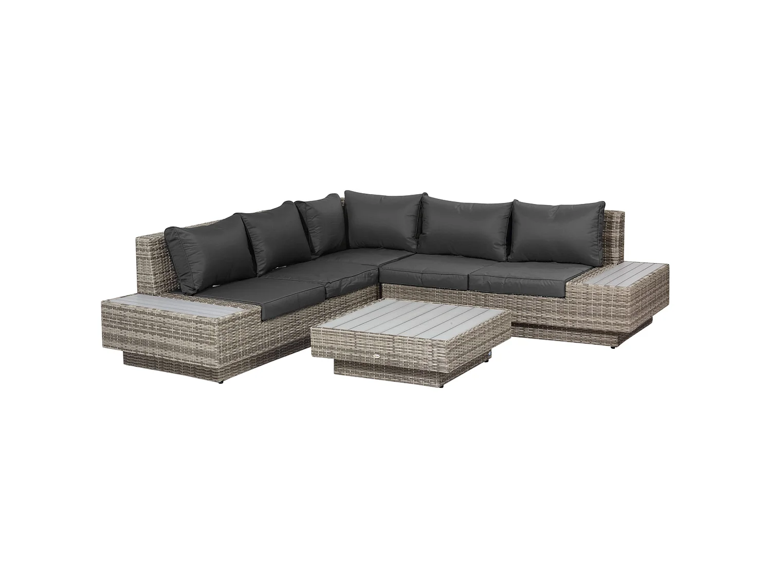 Vaneno Rattan Light Grey 5 Seater Modular Outdoor Corner Sofa Set with Coffee Table and Cushions