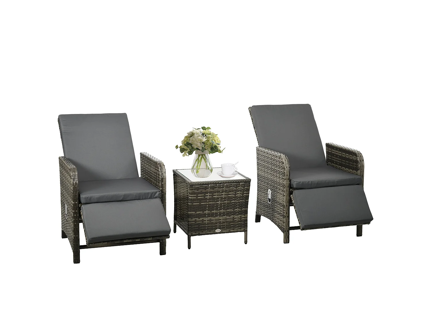 Mazizi Dark Grey Rattan 3 Piece Outdoor Bistro Set with Cushions and Storage Table