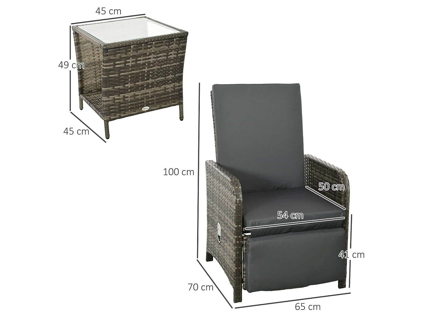 Mazizi Dark Grey Rattan 3 Piece Outdoor Bistro Set with Cushions and Storage Table