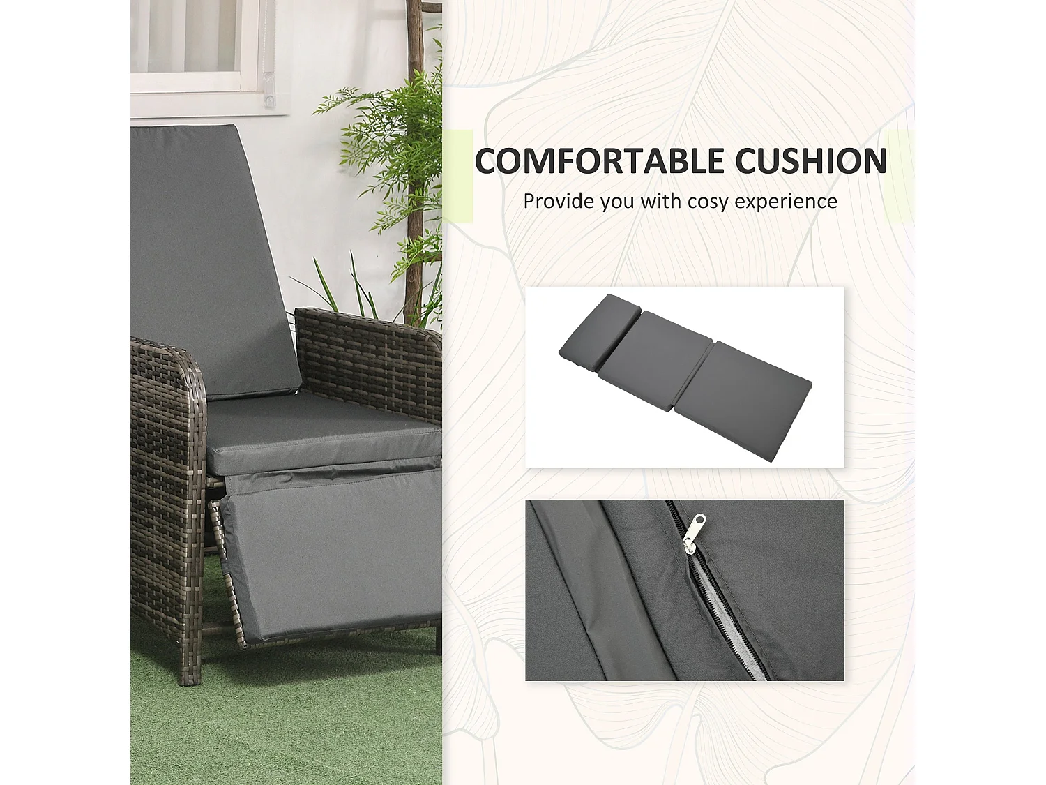 Mazizi Dark Grey Rattan 3 Piece Outdoor Bistro Set with Cushions and Storage Table