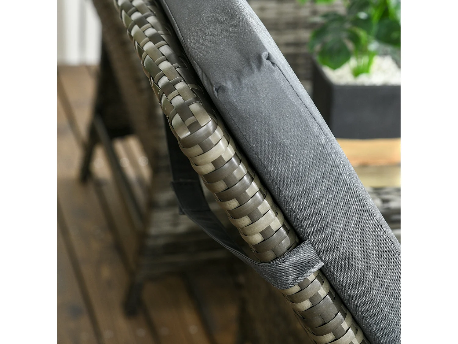 Mazizi Dark Grey Rattan 3 Piece Outdoor Bistro Set with Cushions and Storage Table