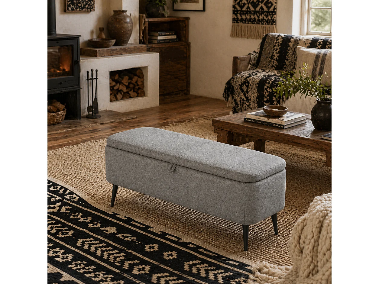 Harika Linen Look Light Grey Storage Ottoman 102cm