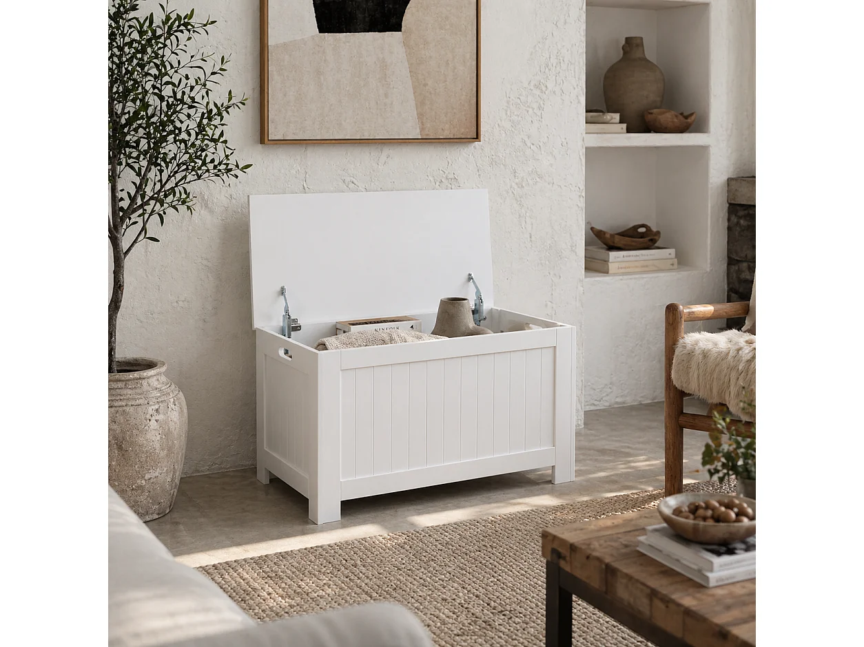Loro Farmhouse White Lift Top Storage Chest with Safety Hinges