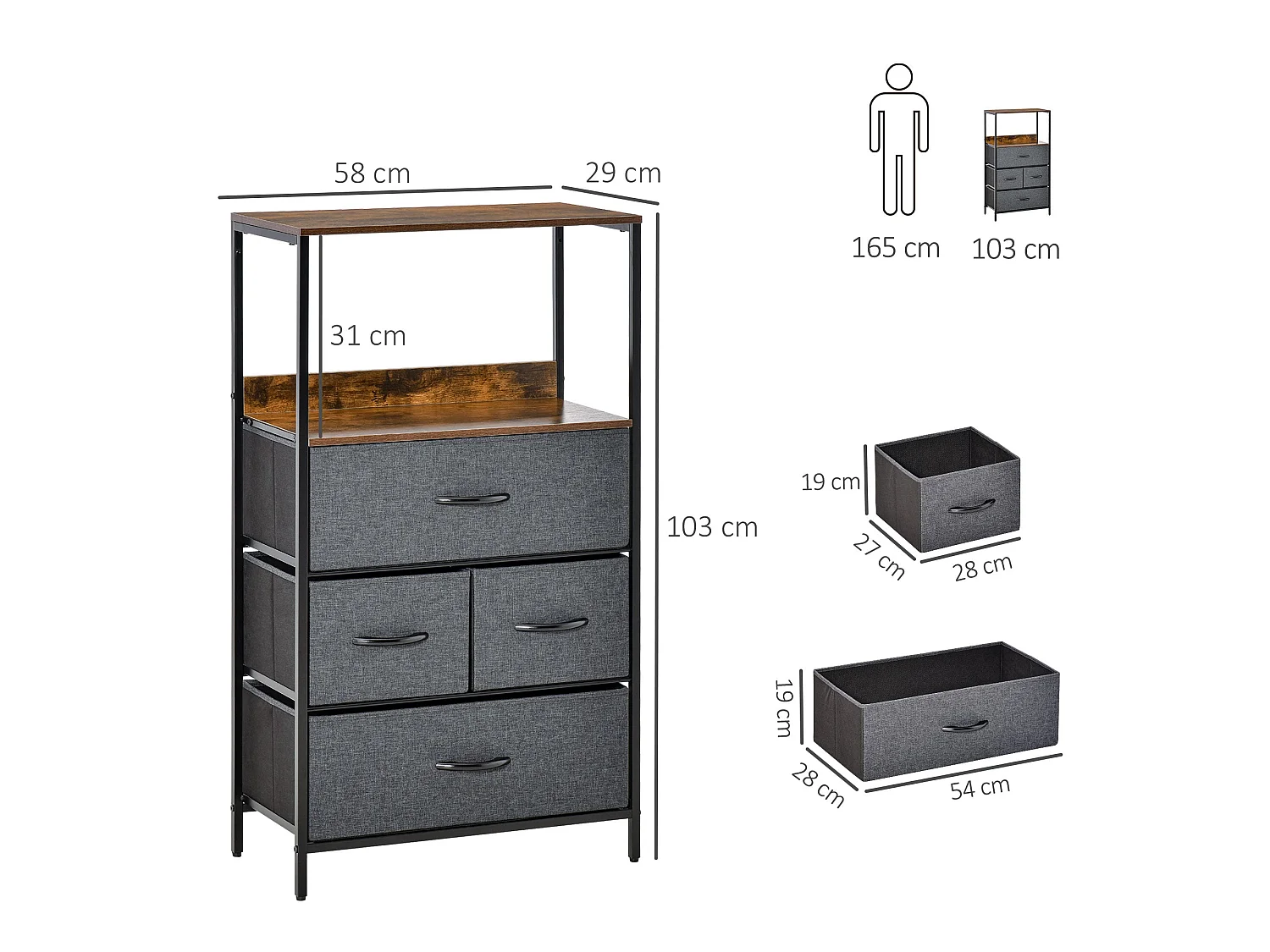 Lolula Black 4 Drawer Storage Chest with Open Shelves