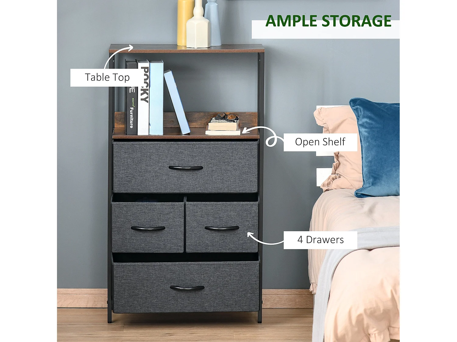 Lolula Black 4 Drawer Storage Chest with Open Shelves