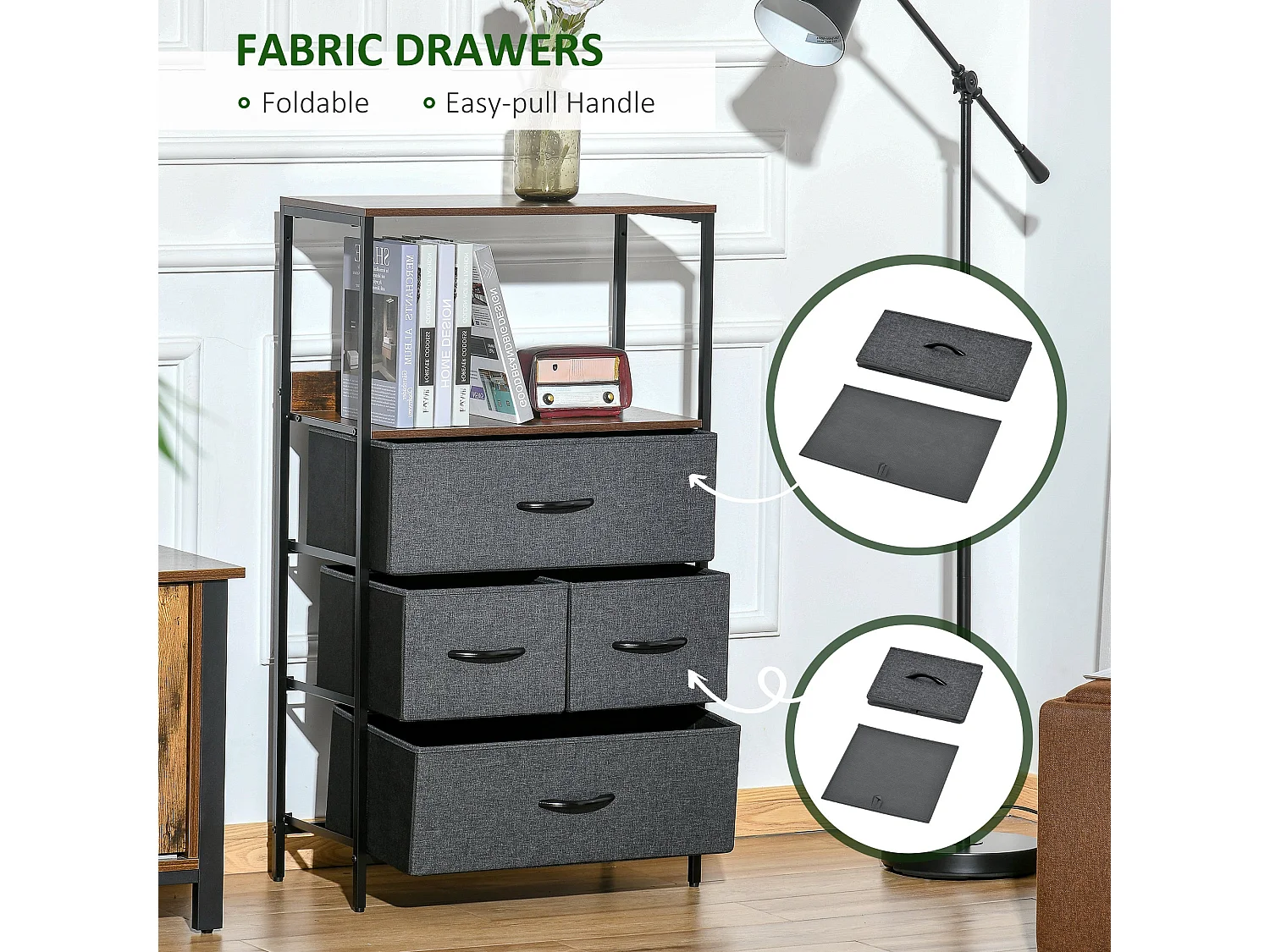 Lolula Black 4 Drawer Storage Chest with Open Shelves