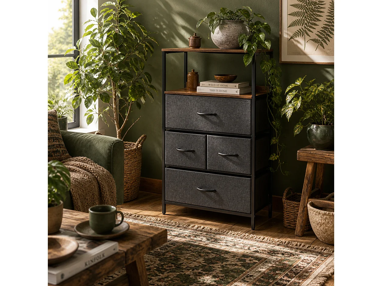 Lolula Black 4 Drawer Storage Chest with Open Shelves