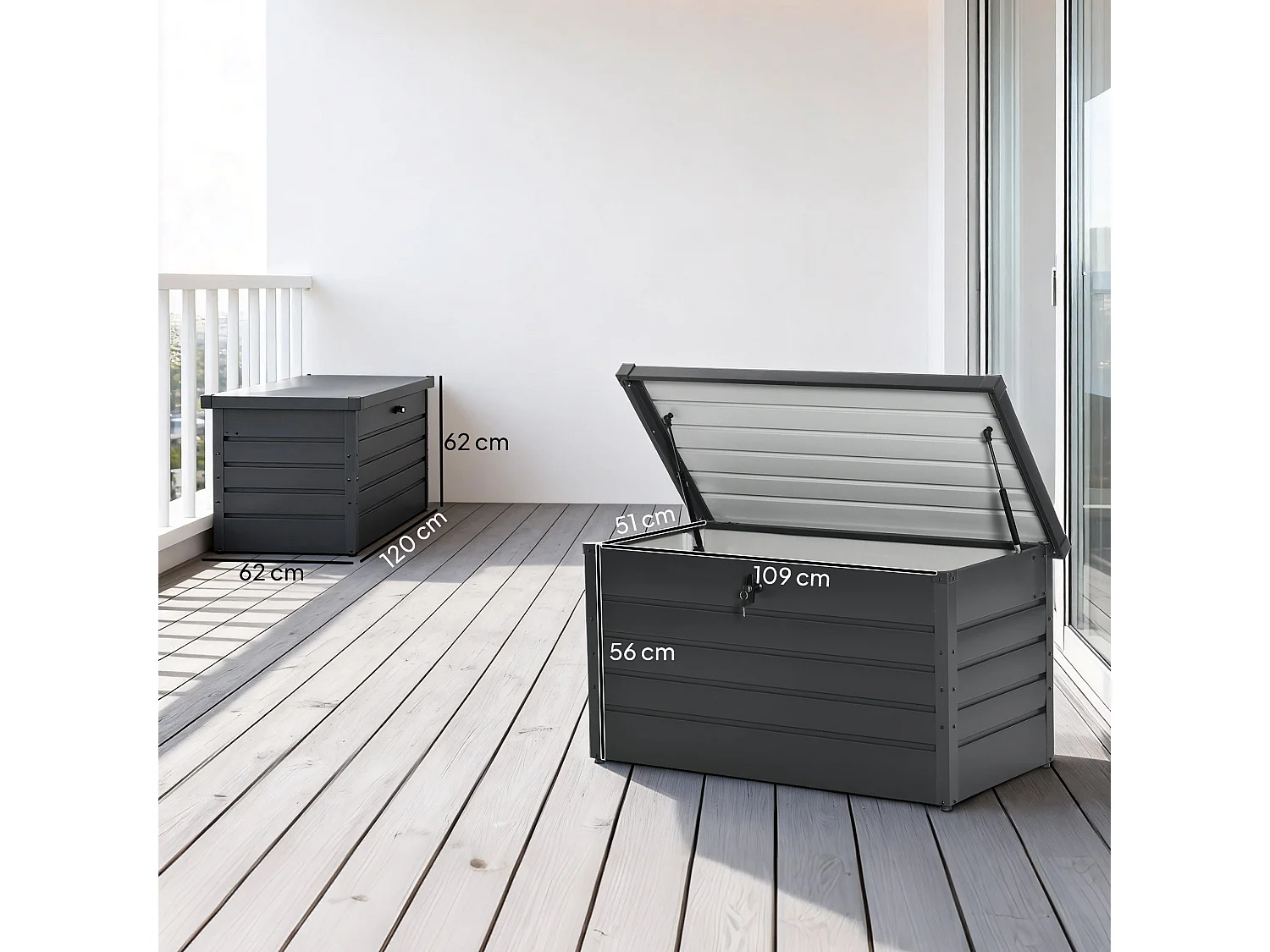 Ronamo Dark Grey Galvanised Steel Garden Storage Box 311 Litre