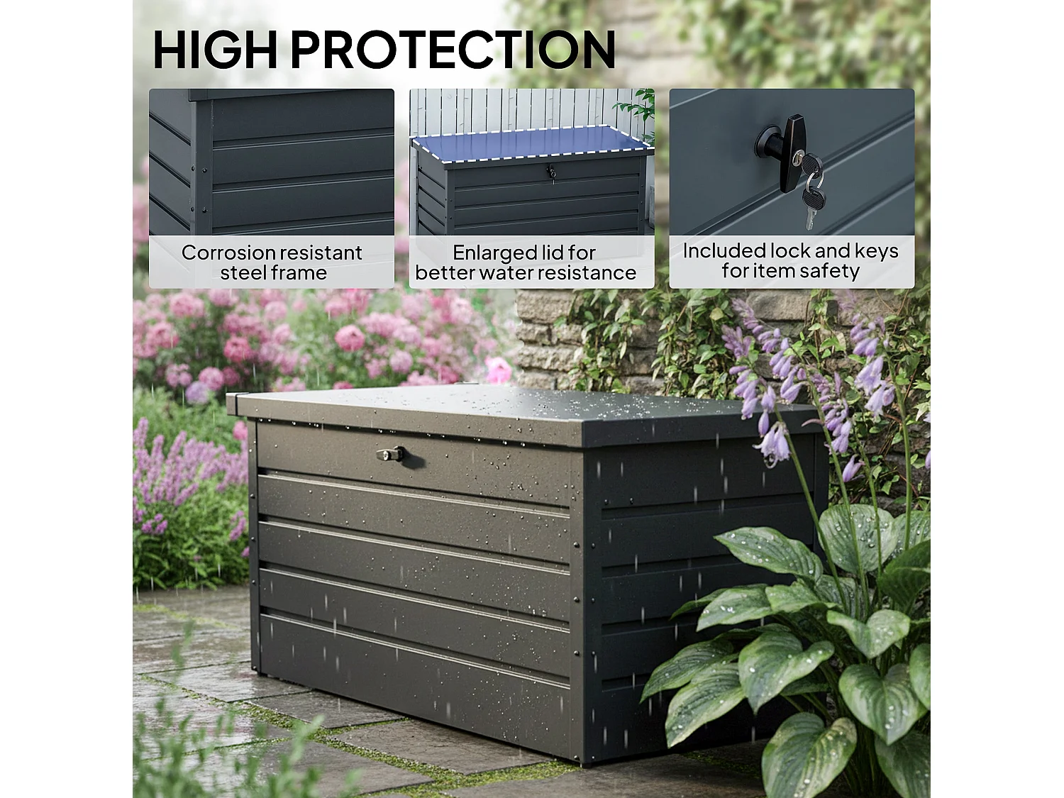 Ronamo Dark Grey Galvanised Steel Garden Storage Box 311 Litre