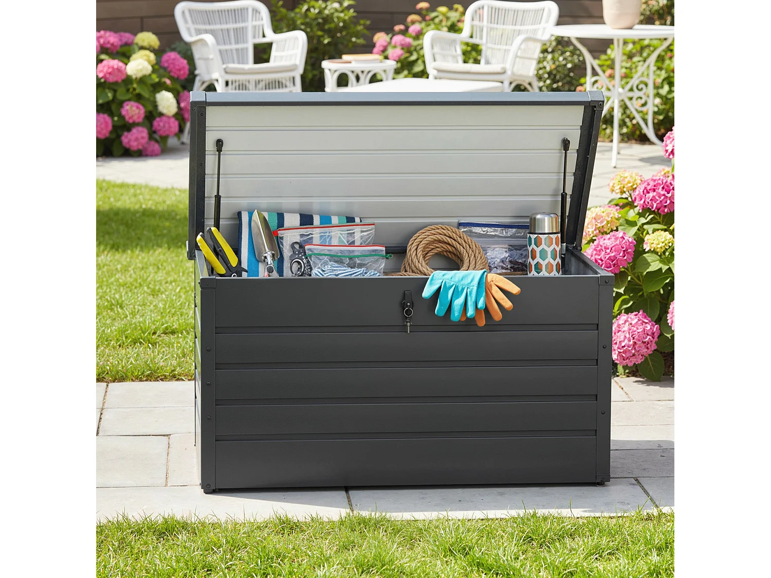 Ronamo Dark Grey Galvanised Steel Garden Storage Box 311 Litre