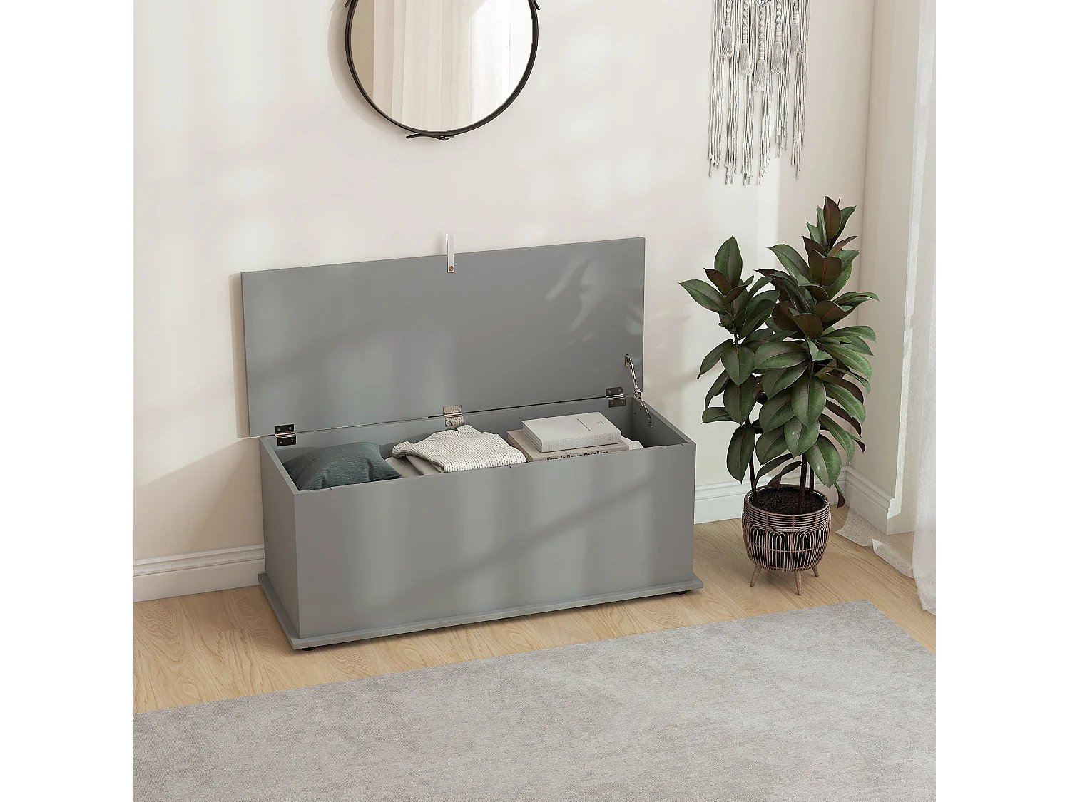 Fito Vima Grey Particleboard Storage Trunk 113 L with Flip Top Lid and Safety Hinges