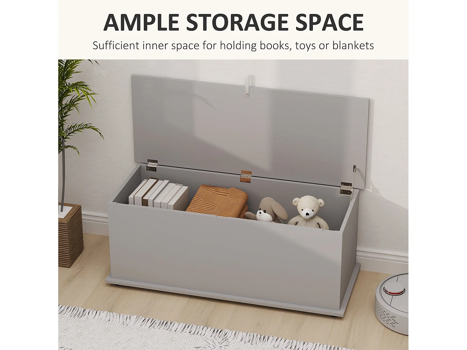 Fito Vima Grey Particleboard Storage Trunk 113 L with Flip Top Lid and Safety Hinges