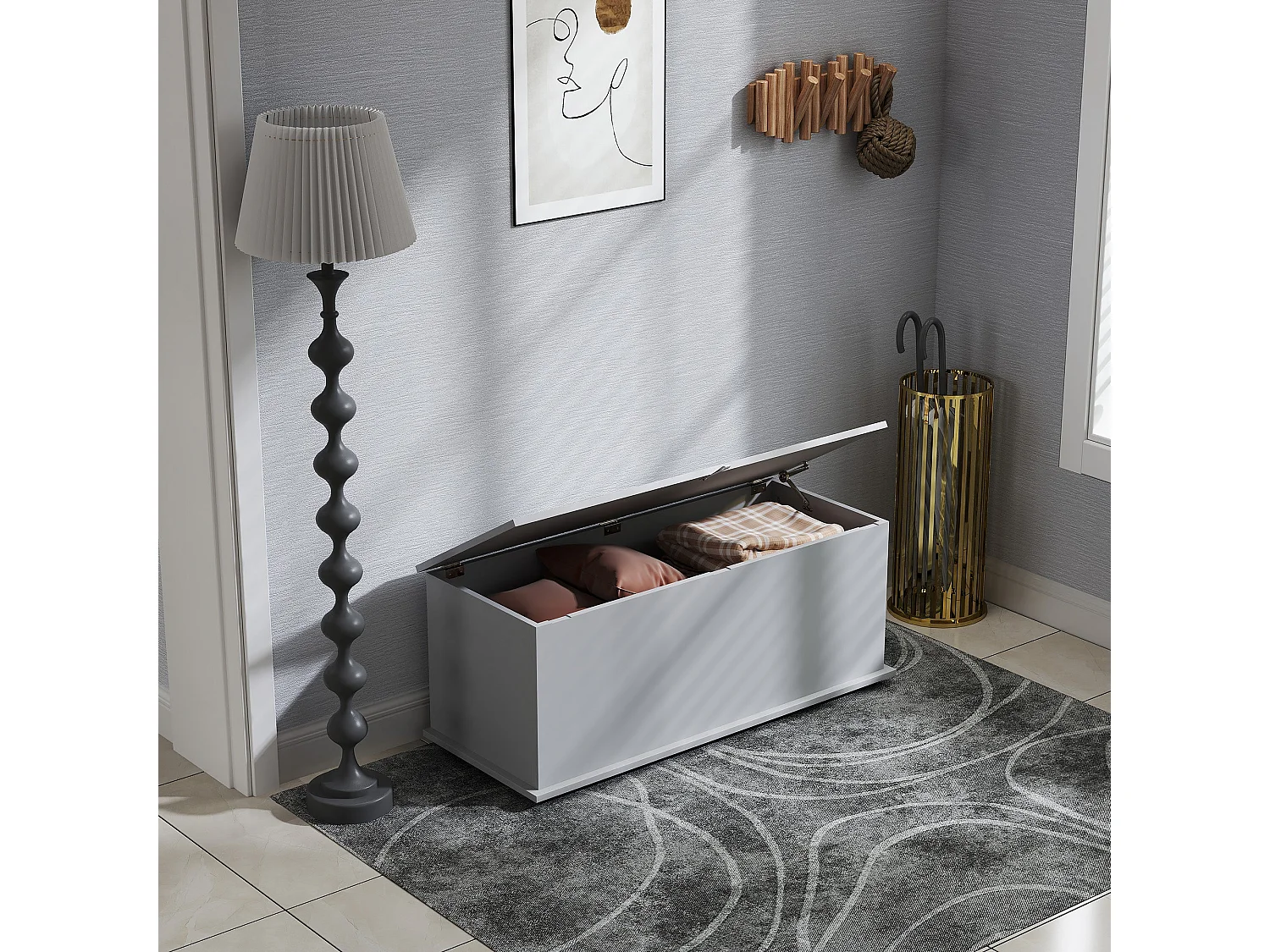 Fito Vima Grey Particleboard Storage Trunk 113 L with Flip Top Lid and Safety Hinges