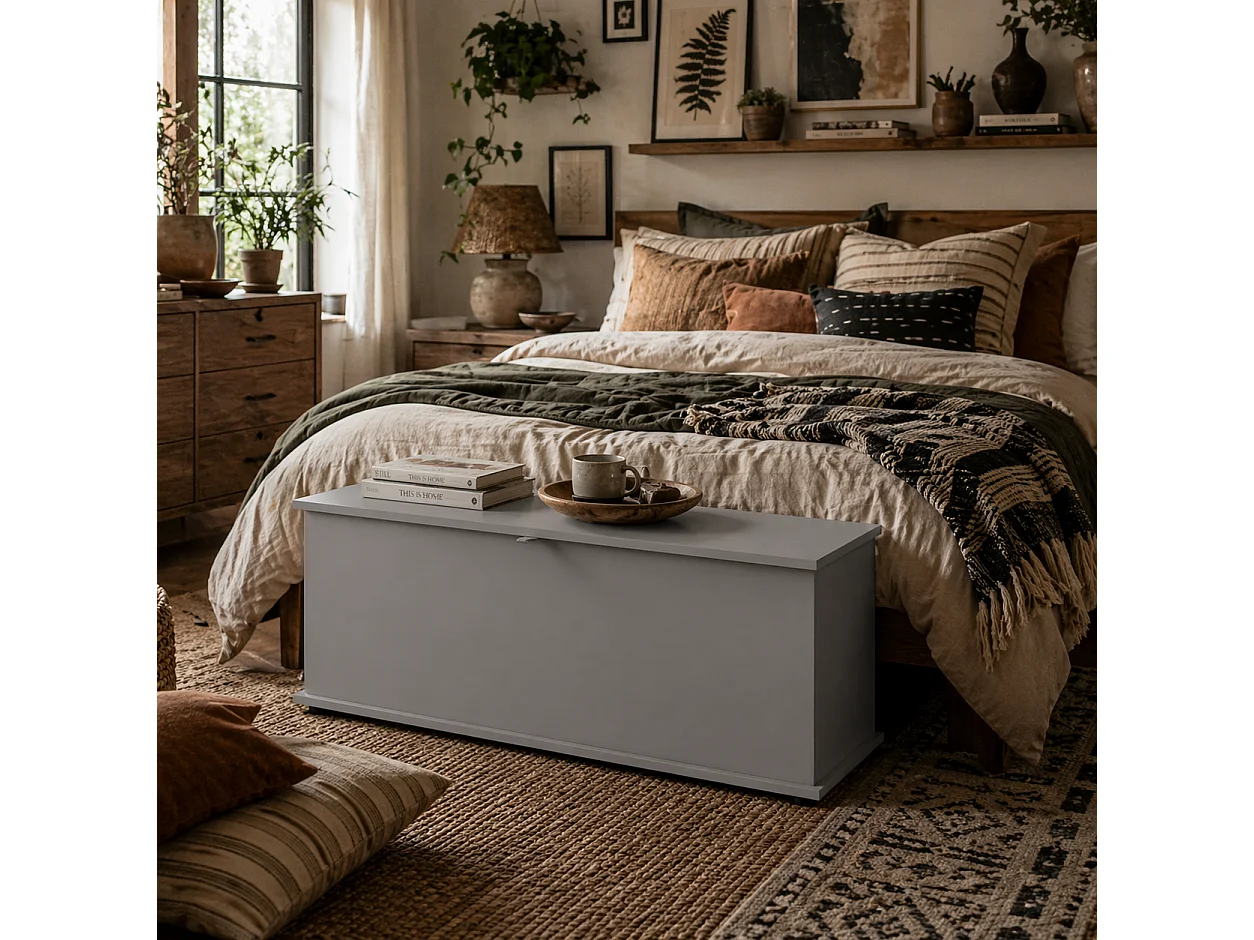 Fito Vima Grey Particleboard Storage Trunk 113 L with Flip Top Lid and Safety Hinges