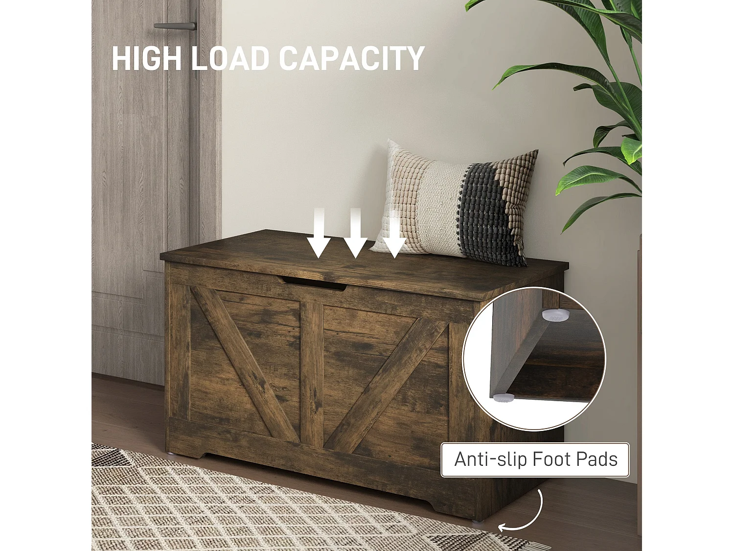 Ledilu Rustic Brown Wood Effect Storage Chest with Safety Hinge 100 Litre