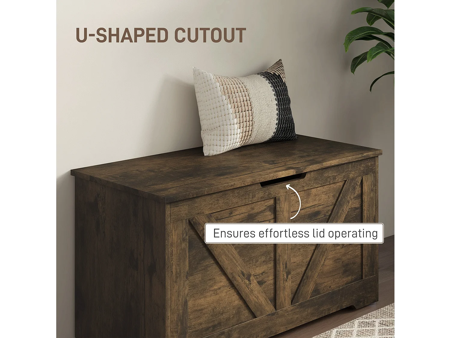 Ledilu Rustic Brown Wood Effect Storage Chest with Safety Hinge 100 Litre