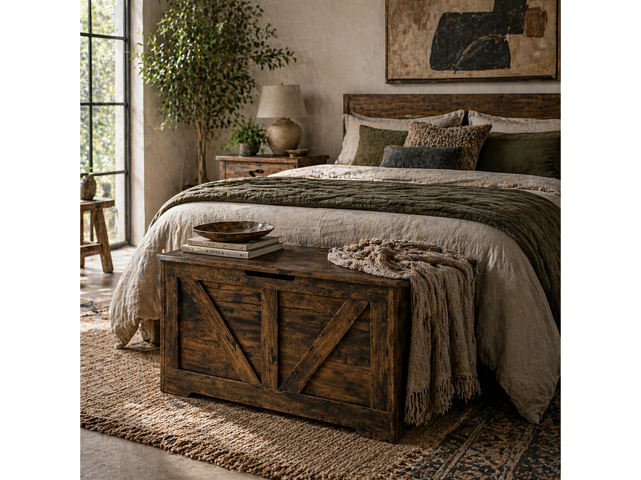 Ledilu Rustic Brown Wood Effect Storage Chest with Safety Hinge 100 Litre