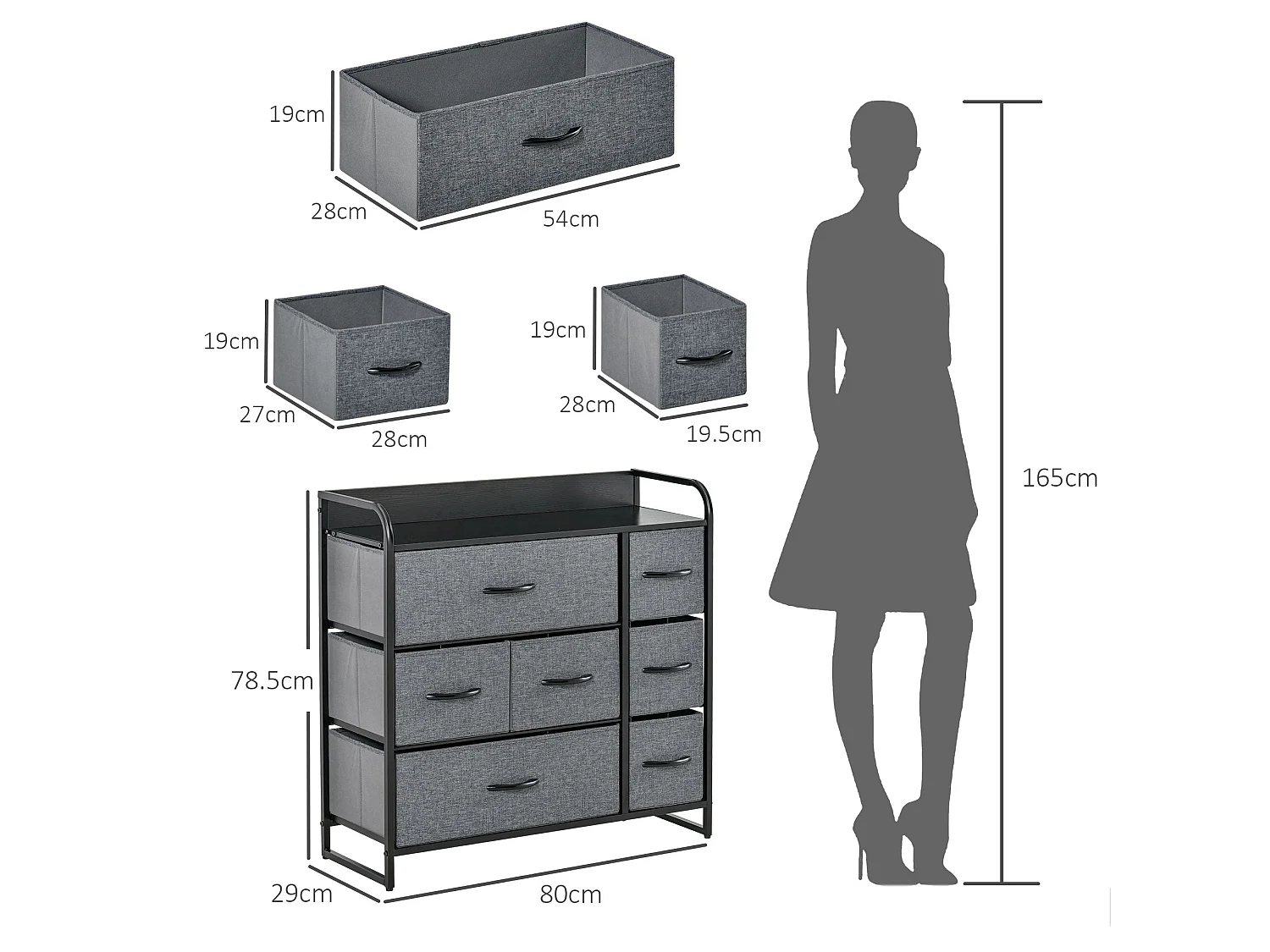 Lizi 7 Drawer Foldable Fabric and Metal Storage Chest Grey