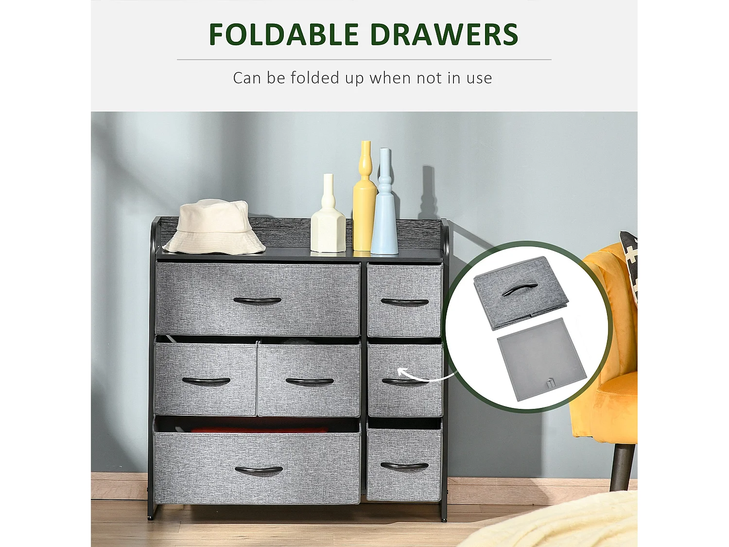 Lizi 7 Drawer Foldable Fabric and Metal Storage Chest Grey