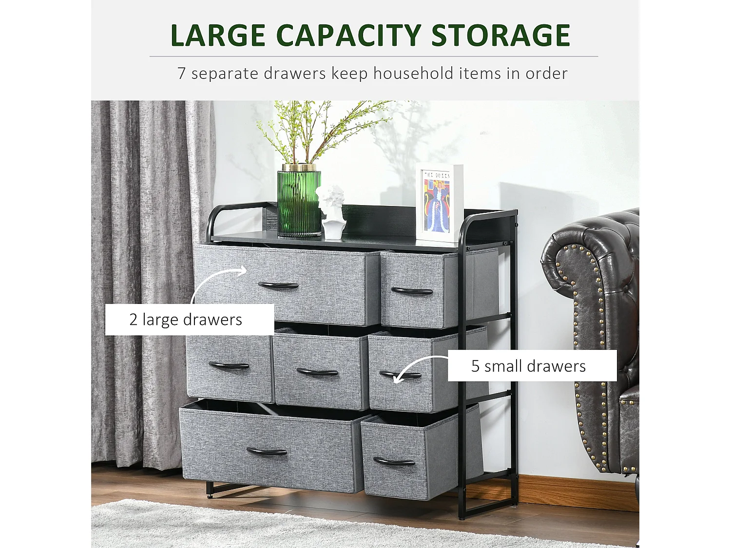 Lizi 7 Drawer Foldable Fabric and Metal Storage Chest Grey