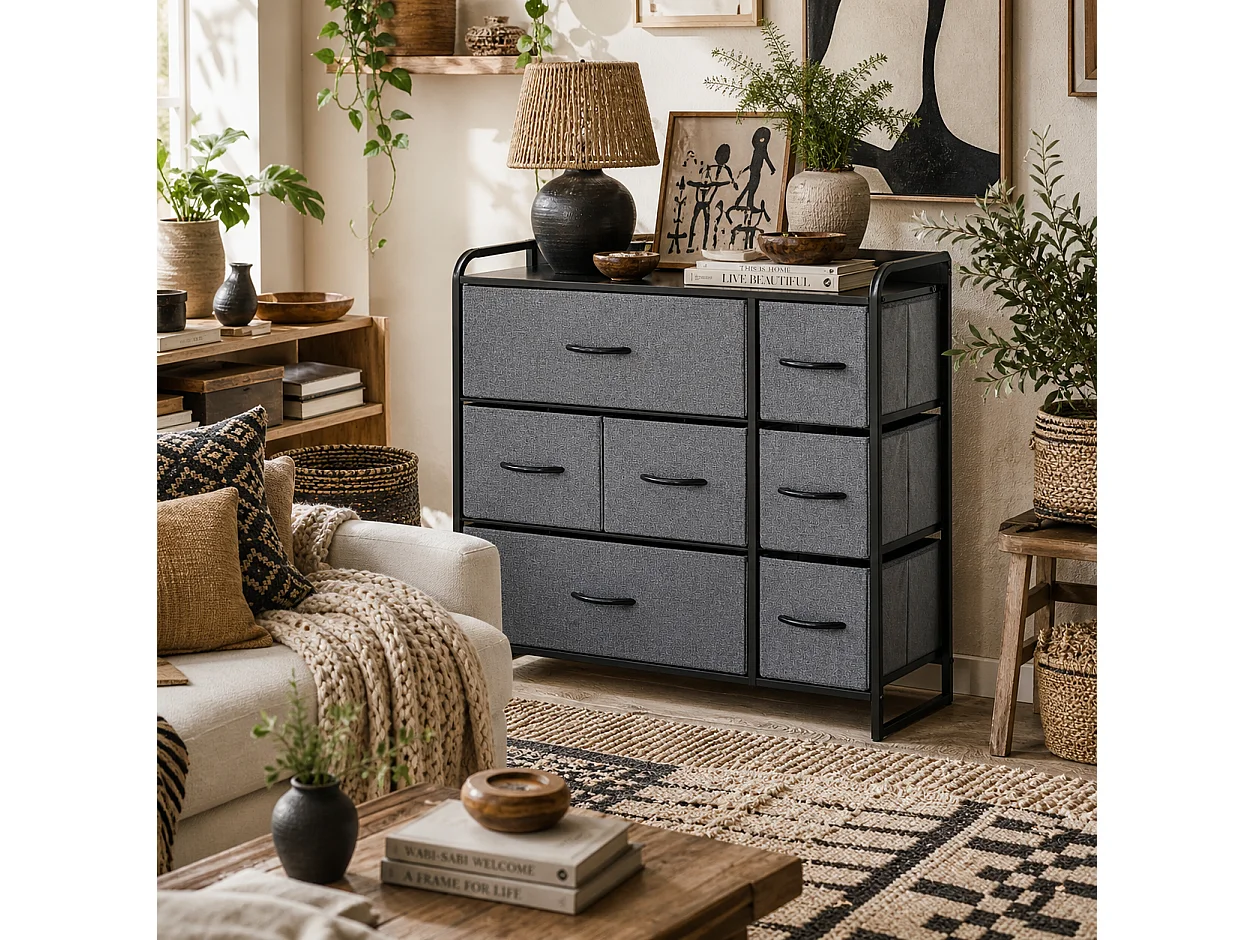 Lizi 7 Drawer Foldable Fabric and Metal Storage Chest Grey