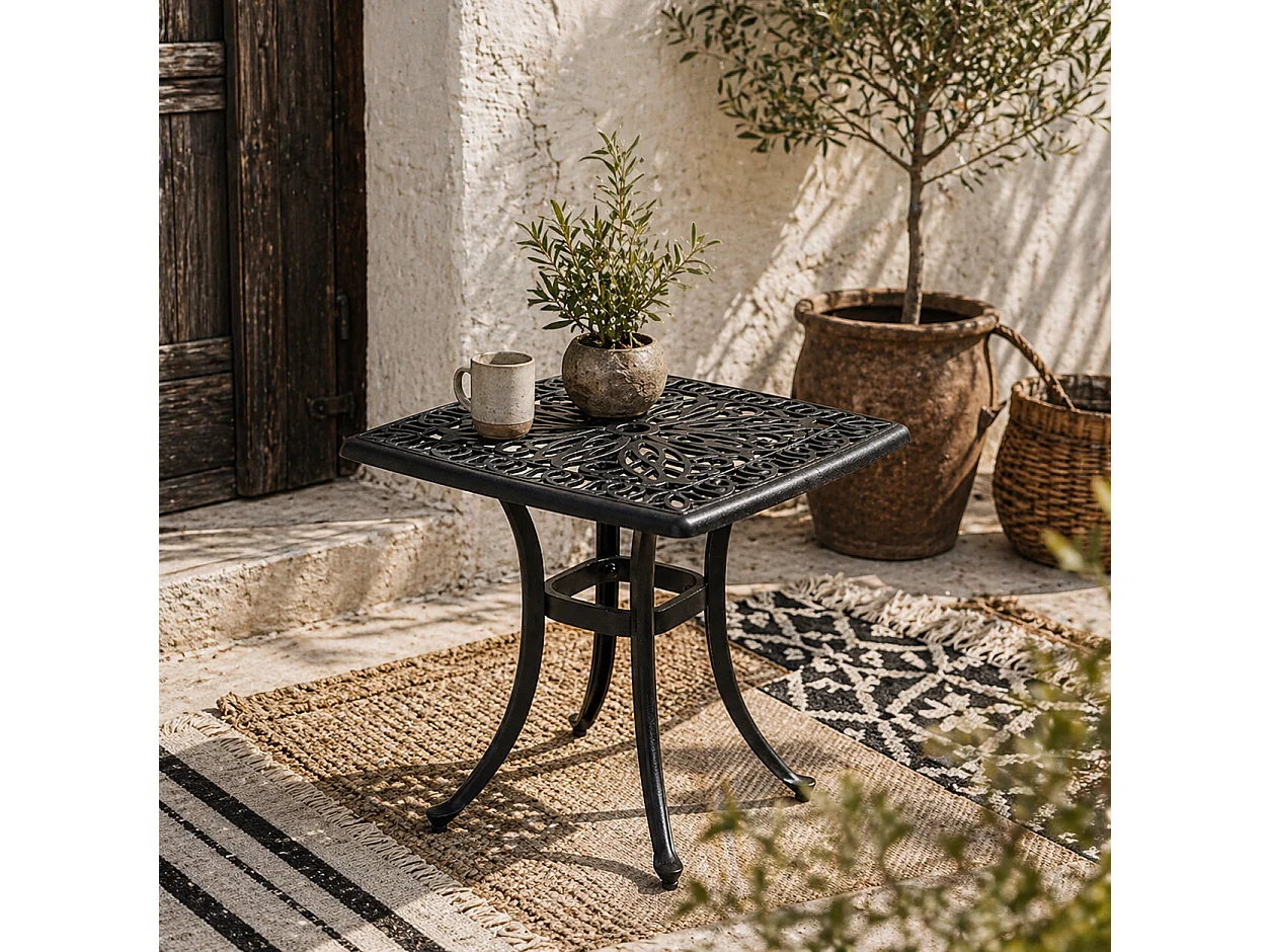 Dodo Cast Aluminium Black Square Bistro Table 53x53cm with Umbrella Hole
