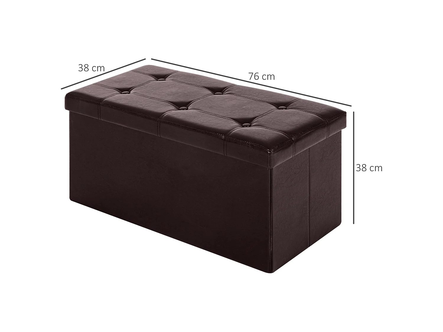Sahapa Brown Faux Leather Folding Storage Ottoman Bench with Lift Up Lid