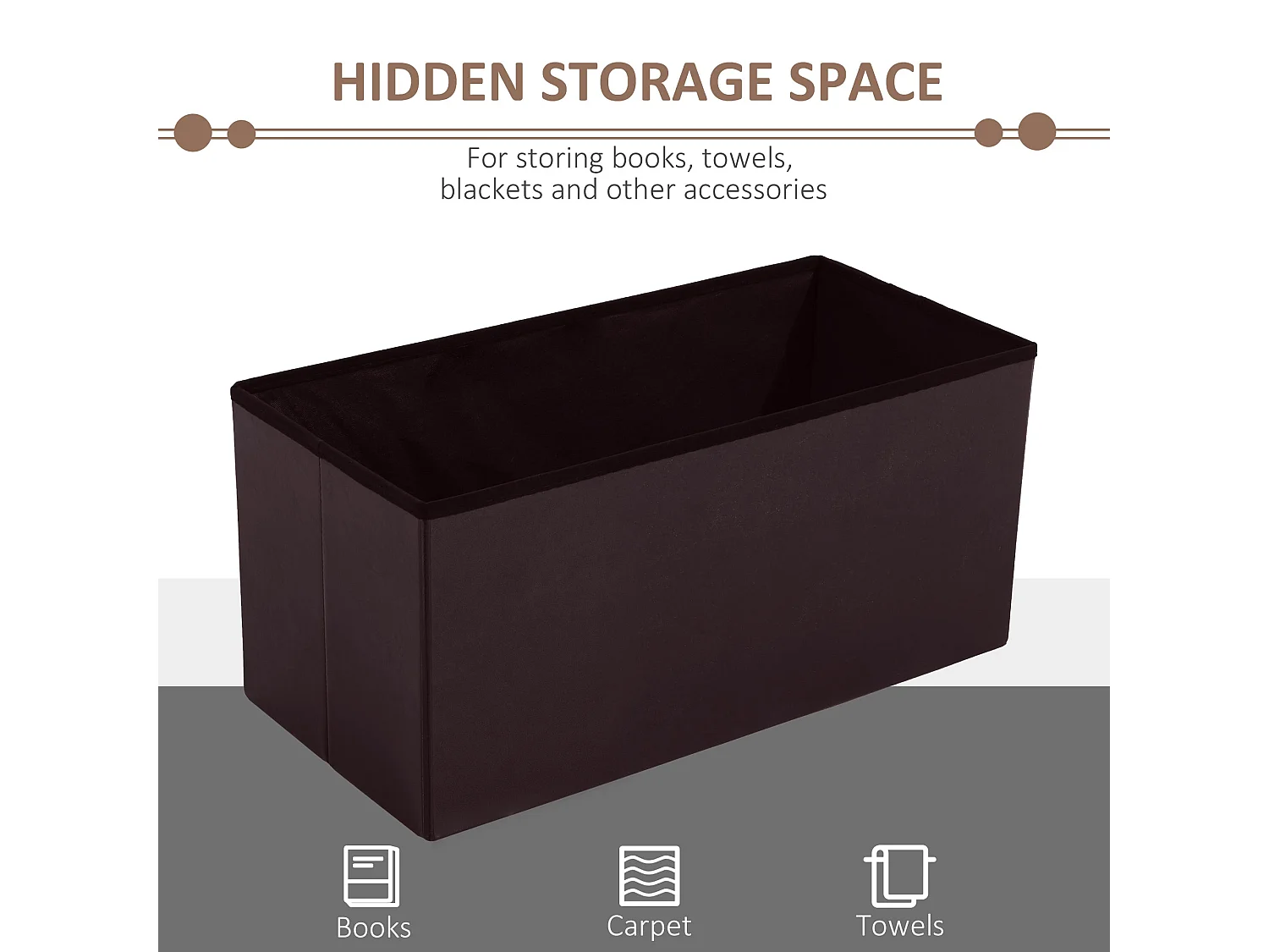 Sahapa Brown Faux Leather Folding Storage Ottoman Bench with Lift Up Lid