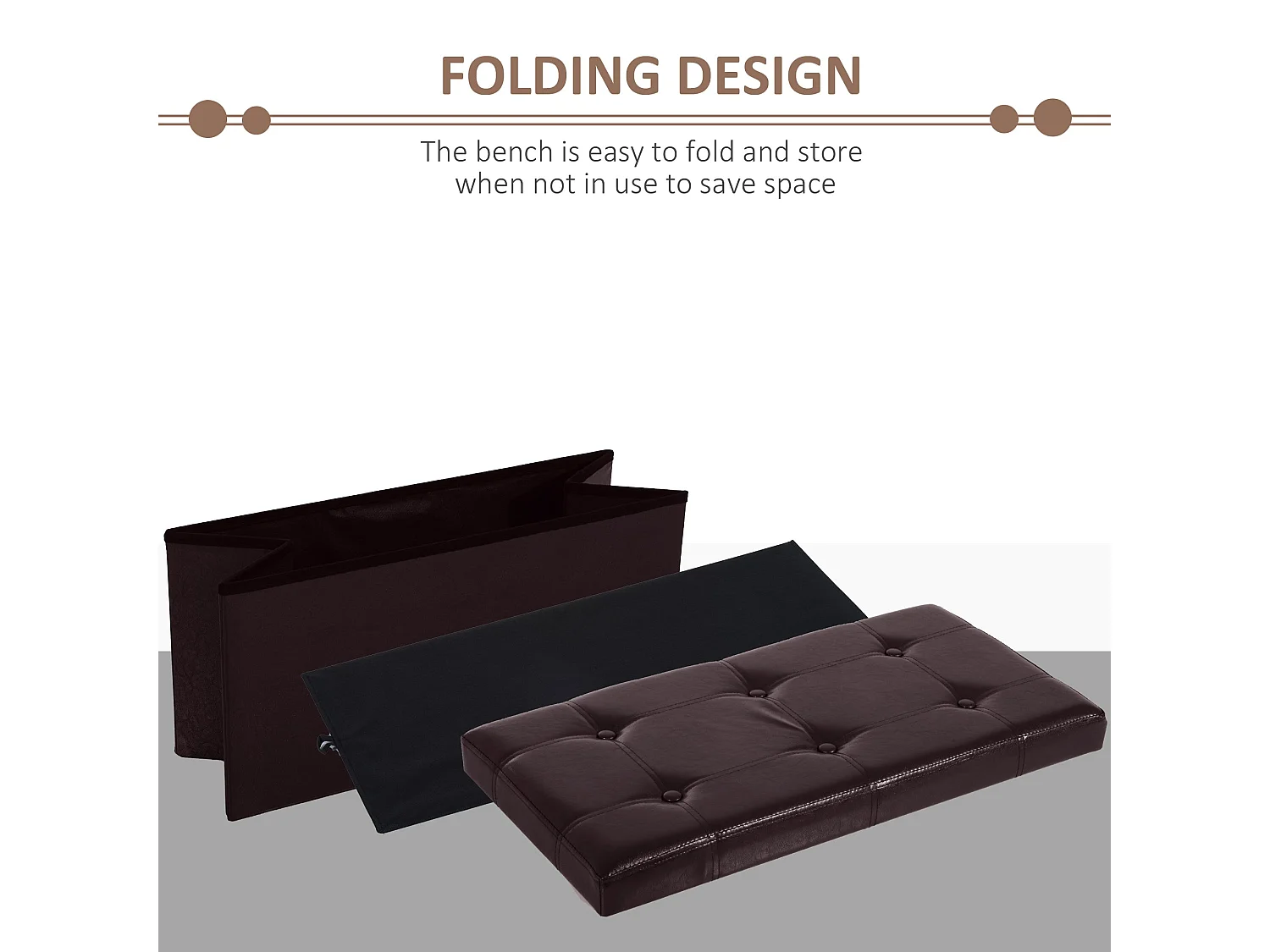 Sahapa Brown Faux Leather Folding Storage Ottoman Bench with Lift Up Lid